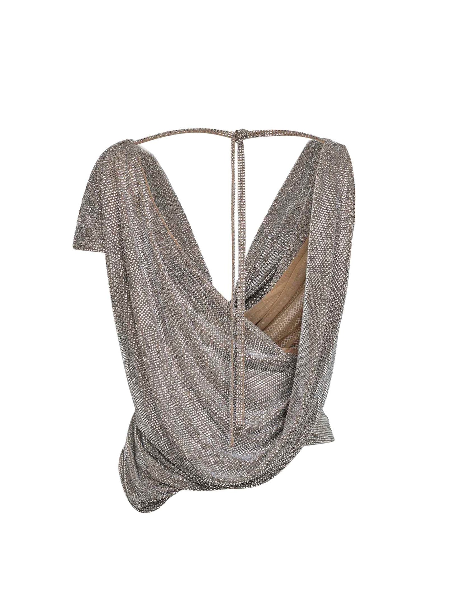 Giuseppe Di Morabito Women Silver Crystal Asymmetric Draped Top GIUSEPPE DI MORABITO