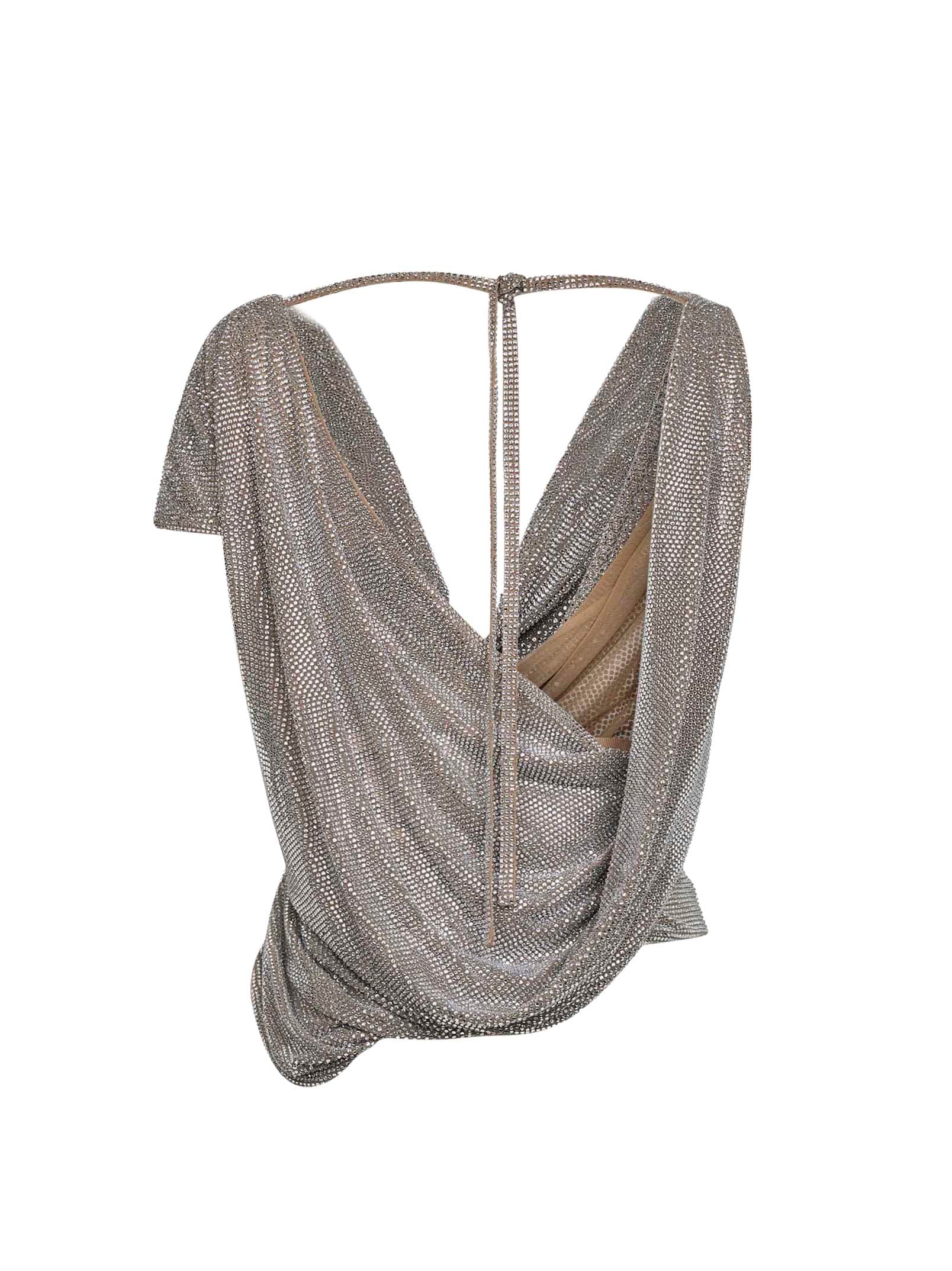Giuseppe Di Morabito Women Silver Crystal Asymmetric Draped Top GIUSEPPE DI MORABITO