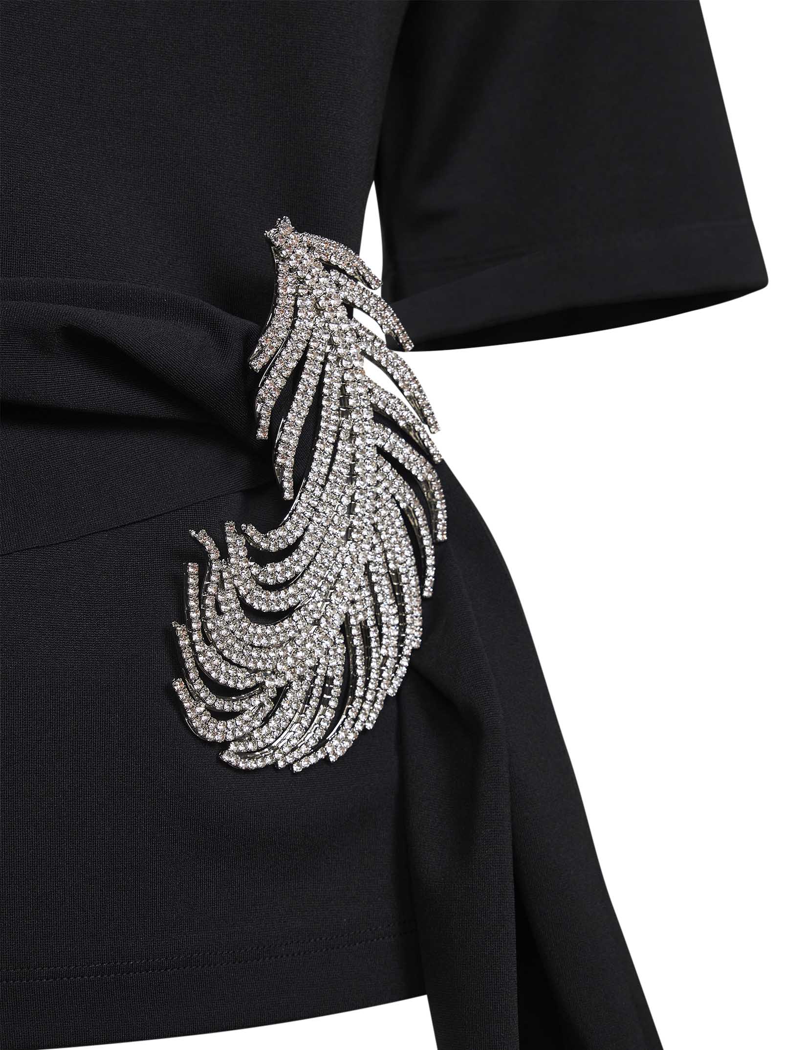 Giuseppe Di Morabito Women Black Stretch Jersey T-Shirt With Crystal Feather GIUSEPPE DI MORABITO