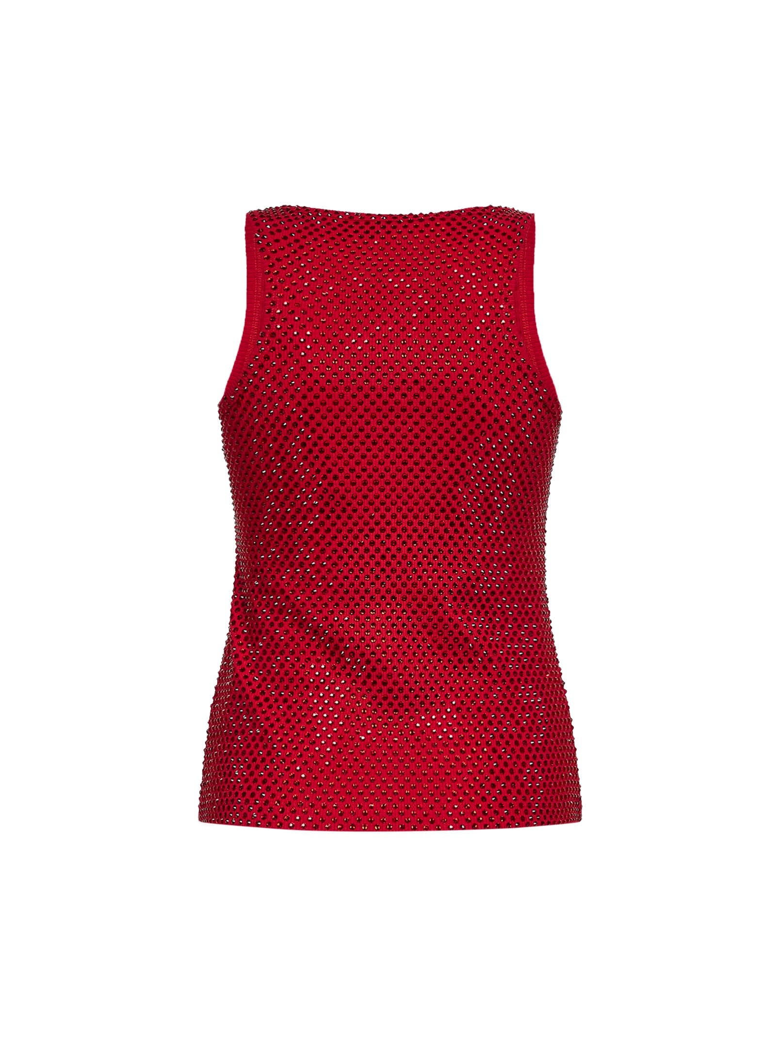 Giuseppe Di Morabito Women Red Crystal-Embellished Stretch Cotton Knit Tank Top GIUSEPPE DI MORABITO