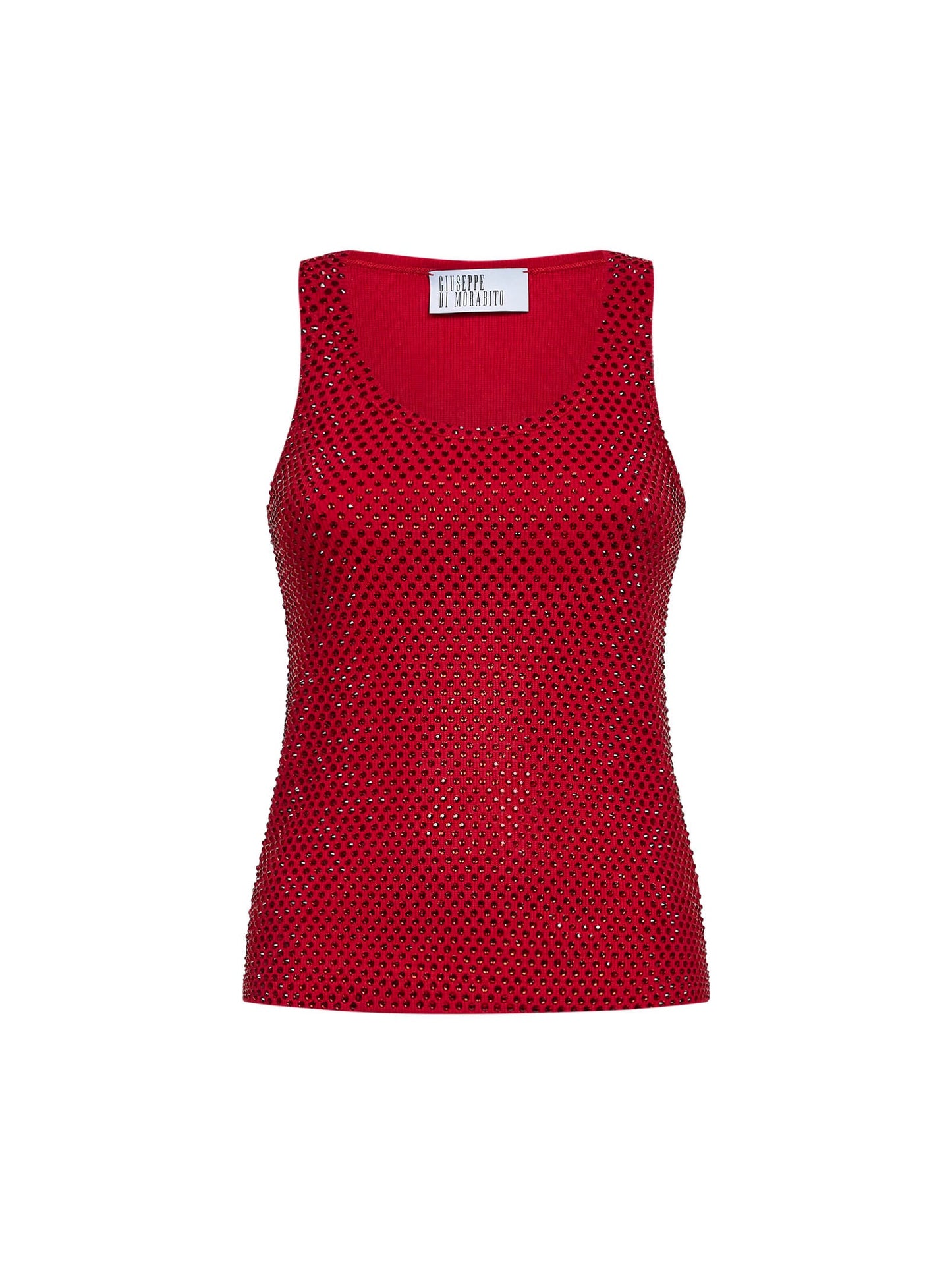 Giuseppe Di Morabito Women Red Crystal-Embellished Stretch Cotton Knit Tank Top GIUSEPPE DI MORABITO