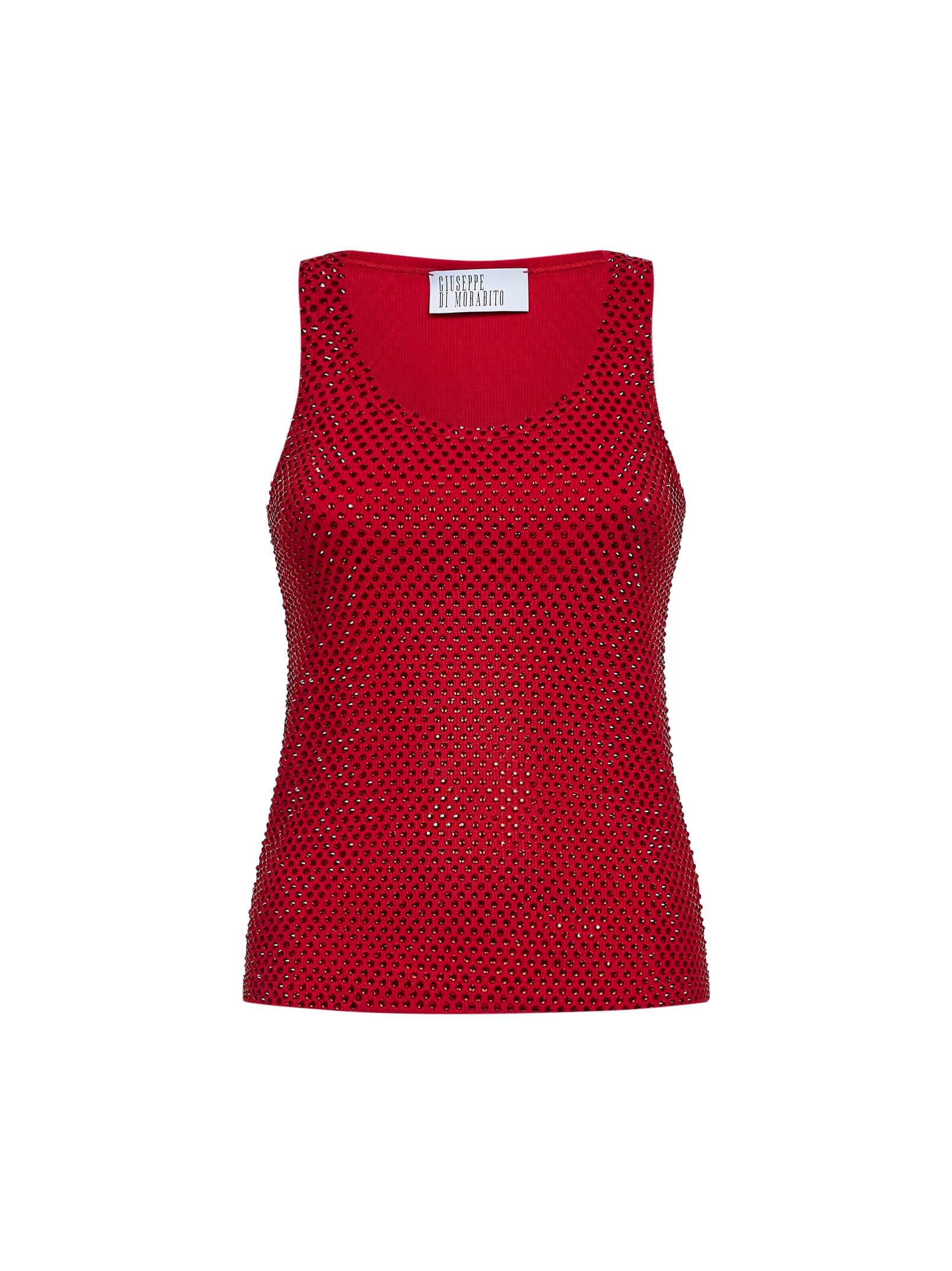 Giuseppe Di Morabito Women Red Crystal-Embellished Stretch Cotton Knit Tank Top GIUSEPPE DI MORABITO