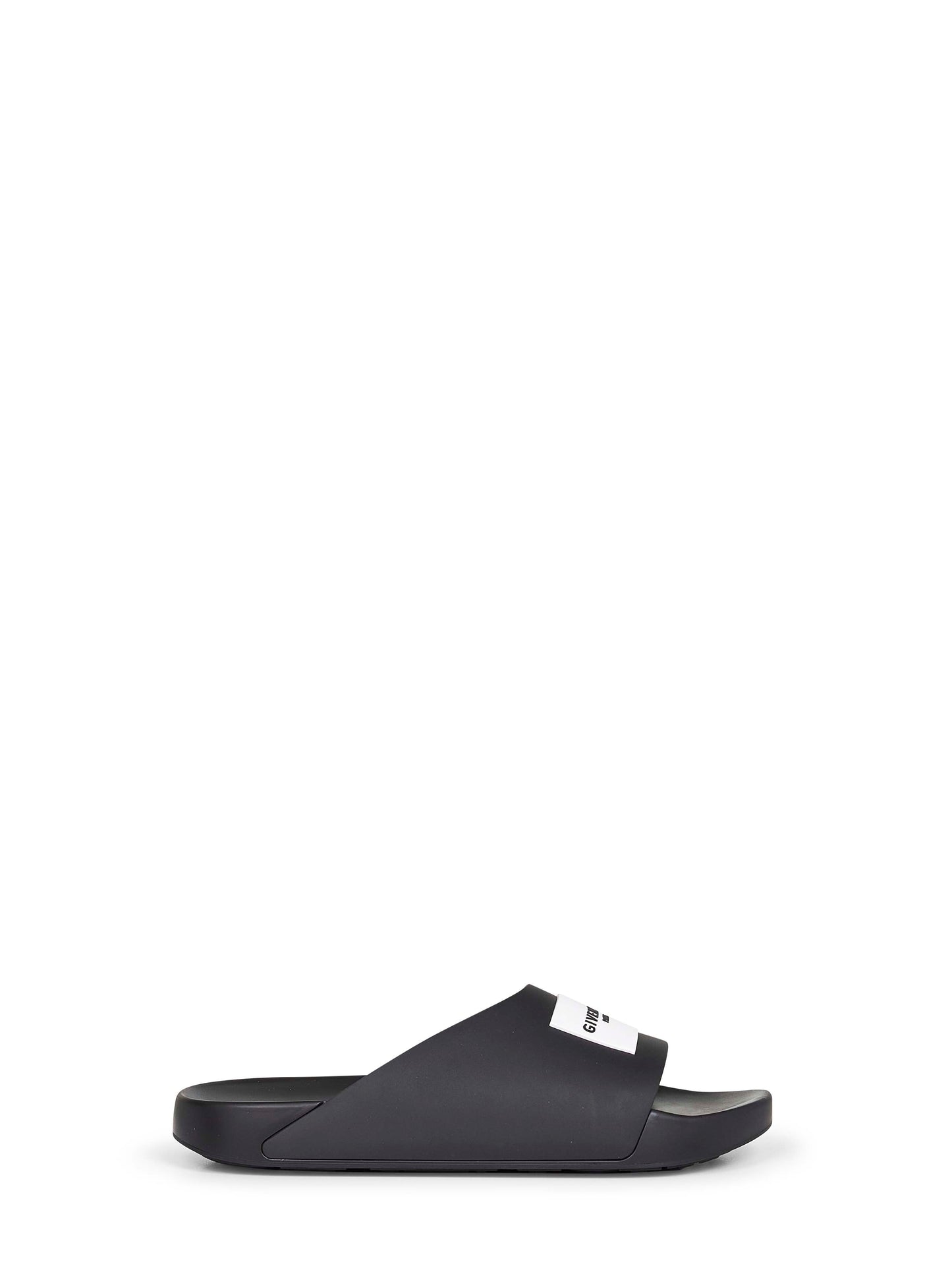 Givenchy Men Black Rubber Label Slide Flat Mules GIVENCHY