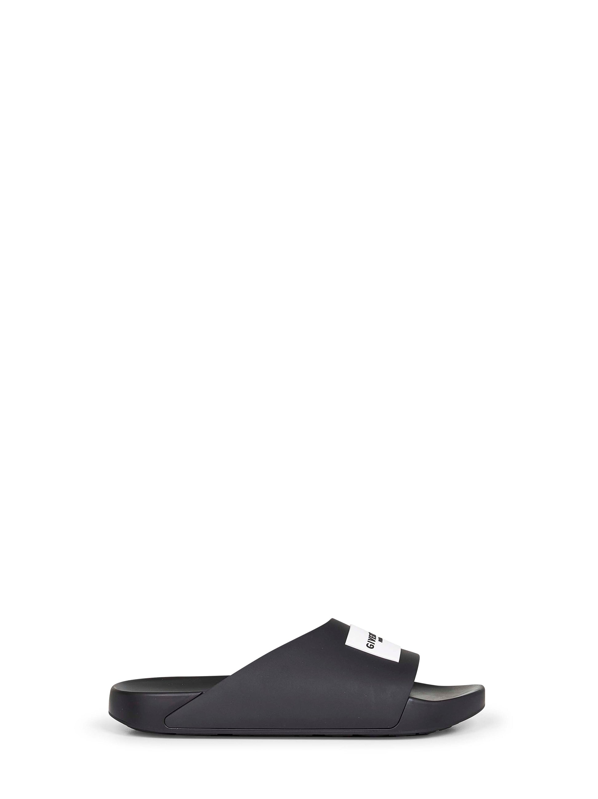 Givenchy Men Black Rubber Label Slide Flat Mules GIVENCHY