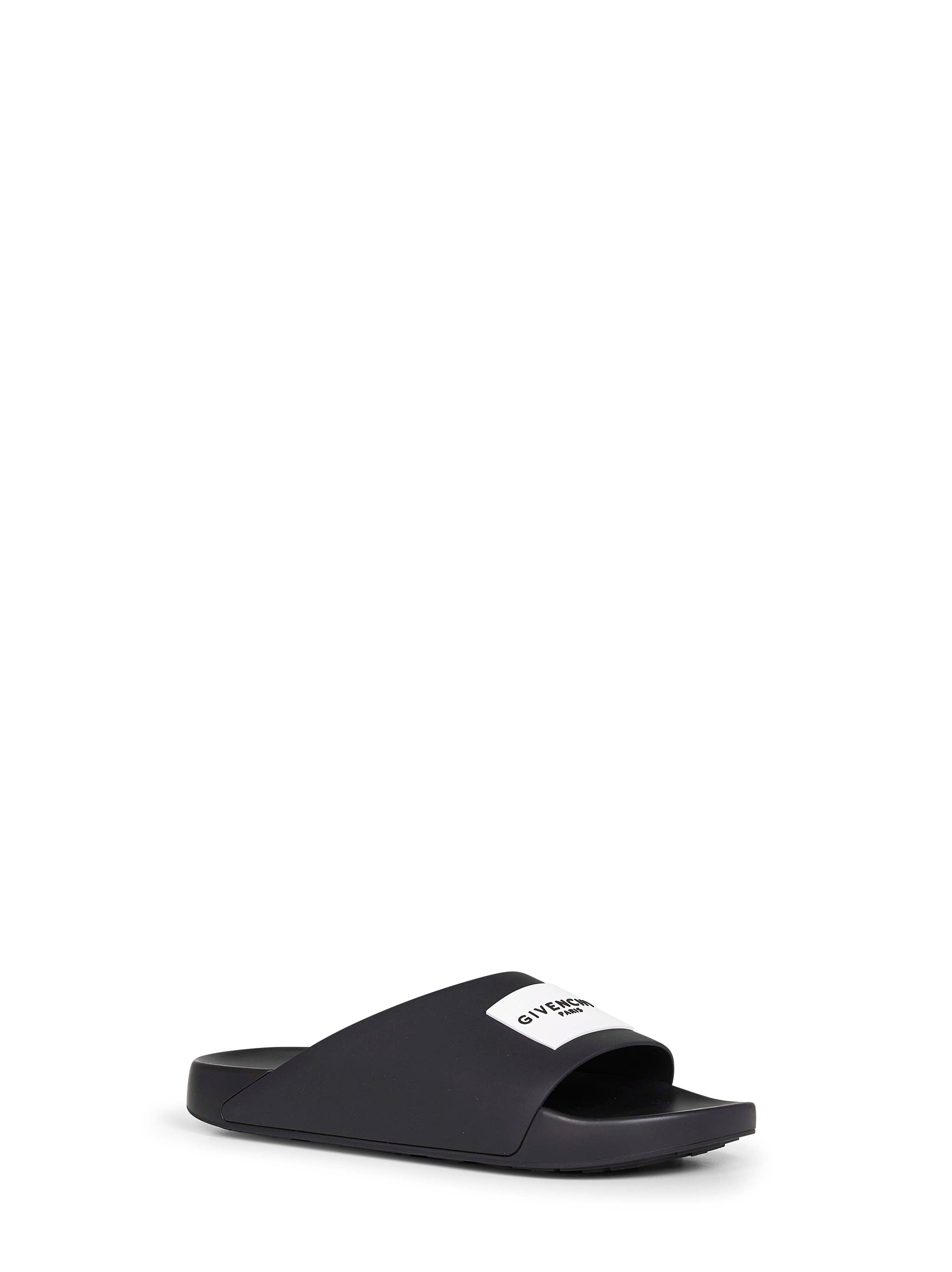 Givenchy Men Black Rubber Label Slide Flat Mules GIVENCHY