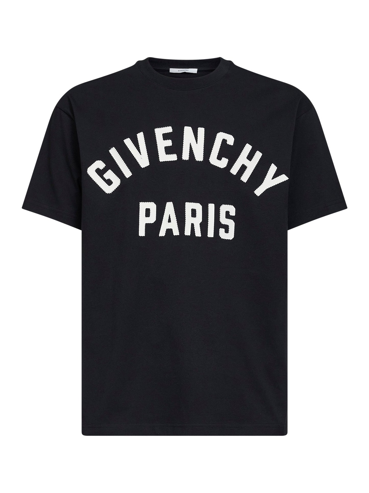 Givenchy Men Black Cotton Givenchy Paris Embroidered T-Shirt GIVENCHY