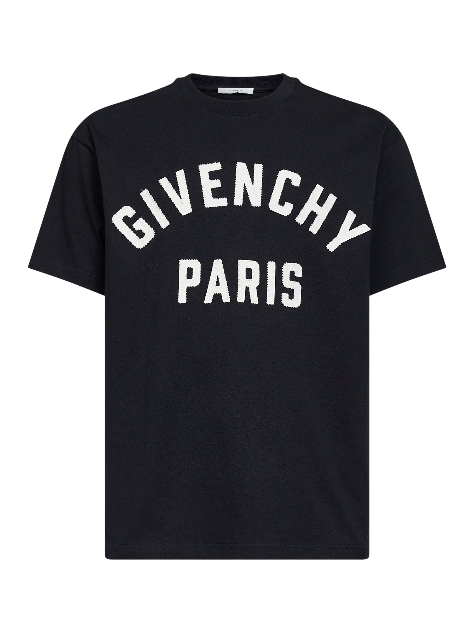 Givenchy Men Black Cotton Givenchy Paris Embroidered T-Shirt GIVENCHY