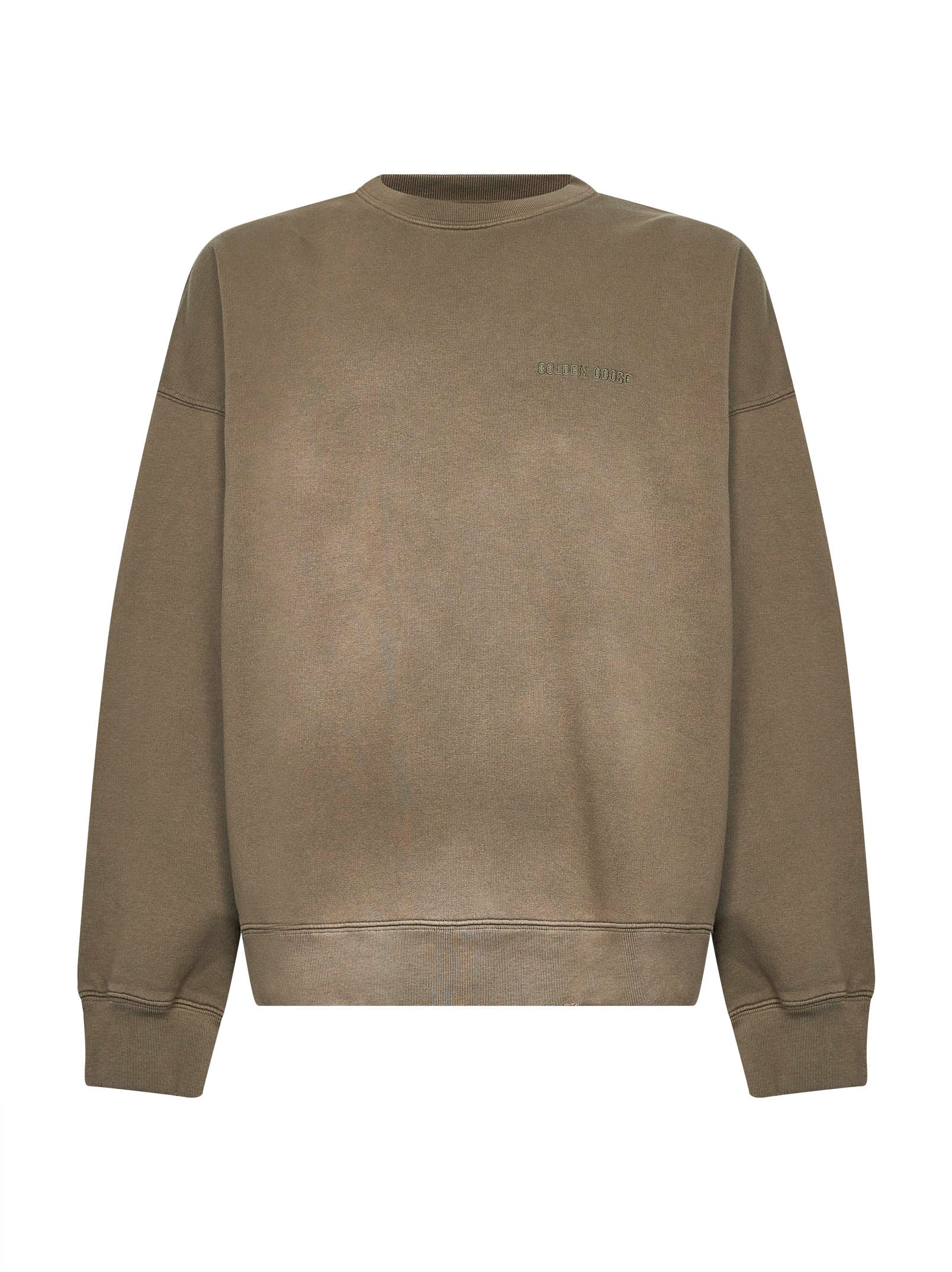 Golden Goose Men Beige Bleached-Effect Cotton Embroidered Sweatshirt GOLDEN GOOSE