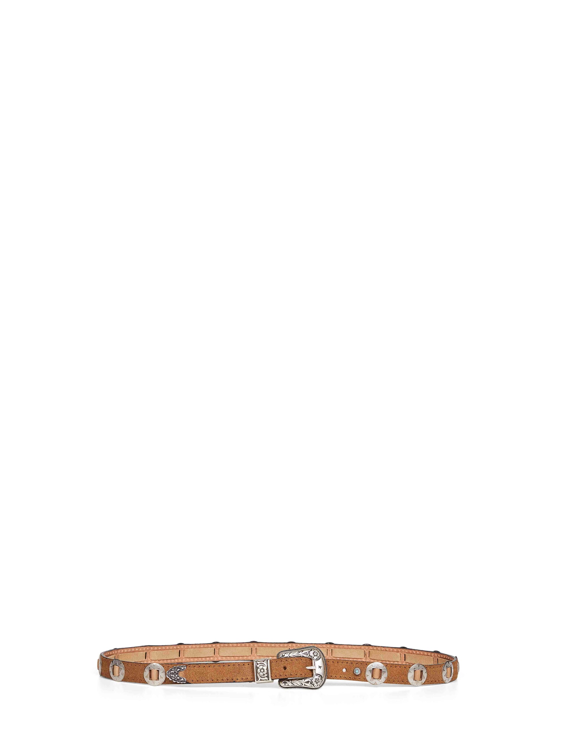 Golden Goose Men Light Brown Nubuck Thin Lace Belt With Inlays GOLDEN GOOSE