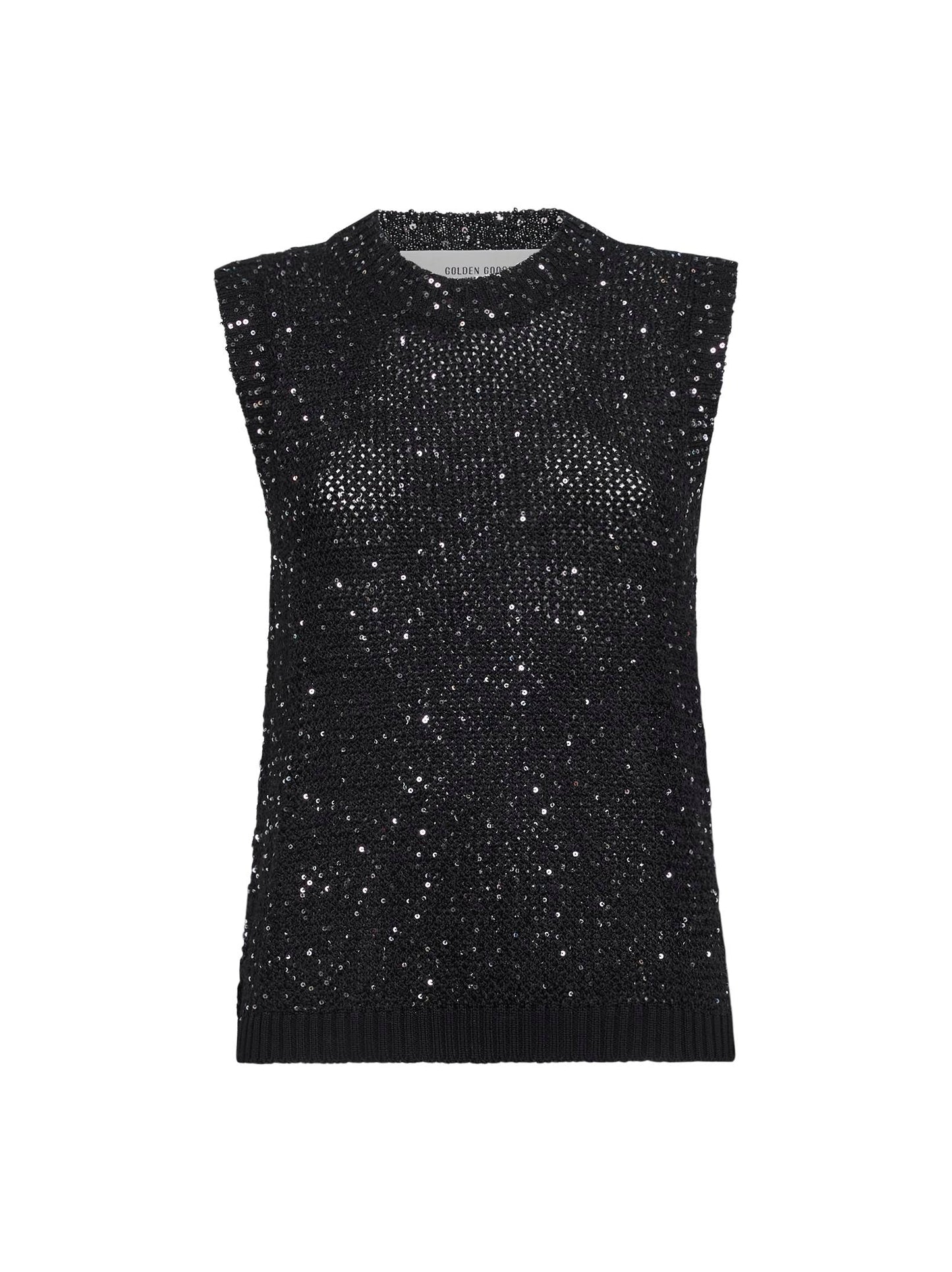 Golden Goose Women Black Sequin Mesh Journey Top GOLDEN GOOSE