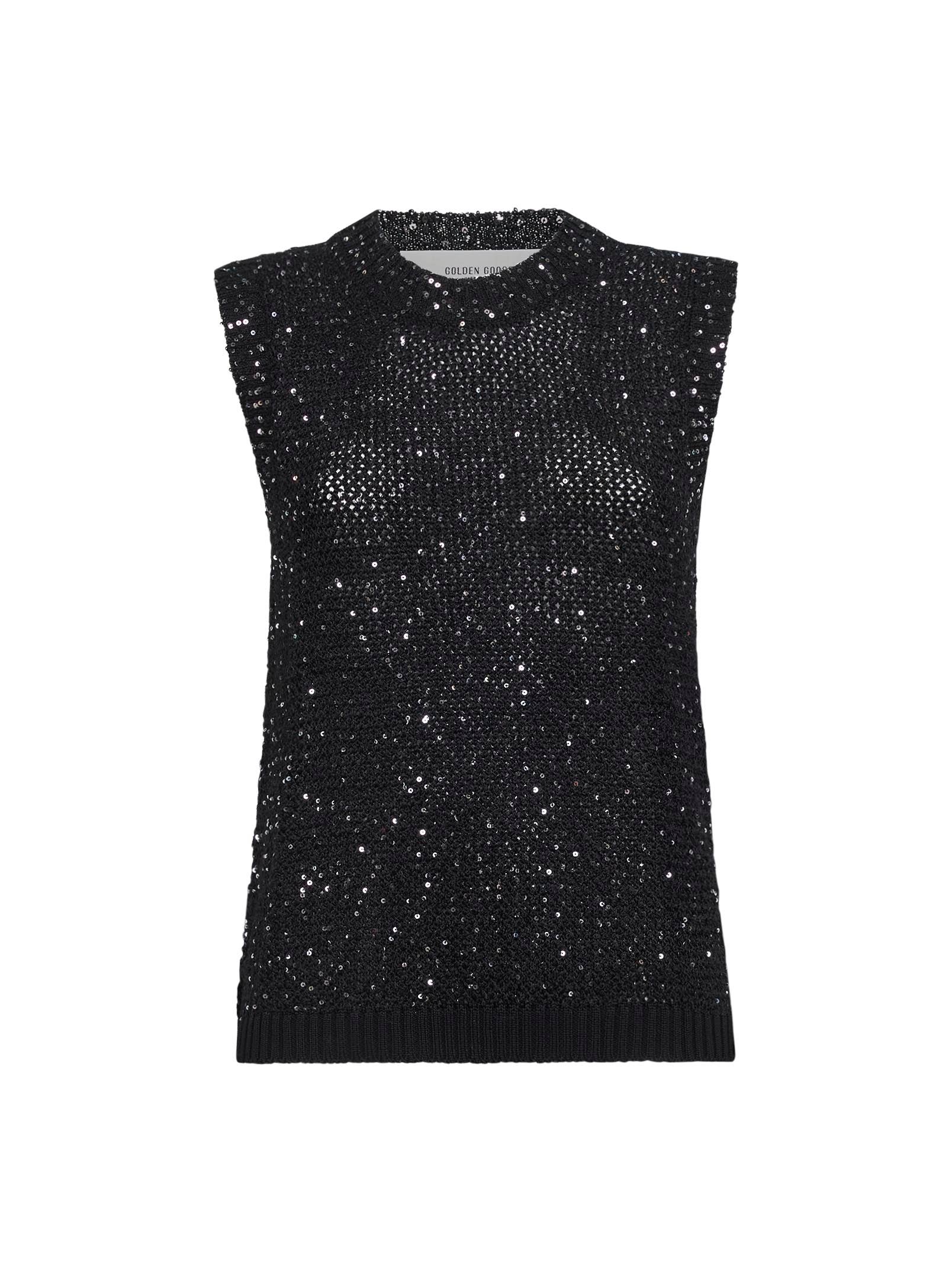 Golden Goose Women Black Sequin Mesh Journey Top GOLDEN GOOSE