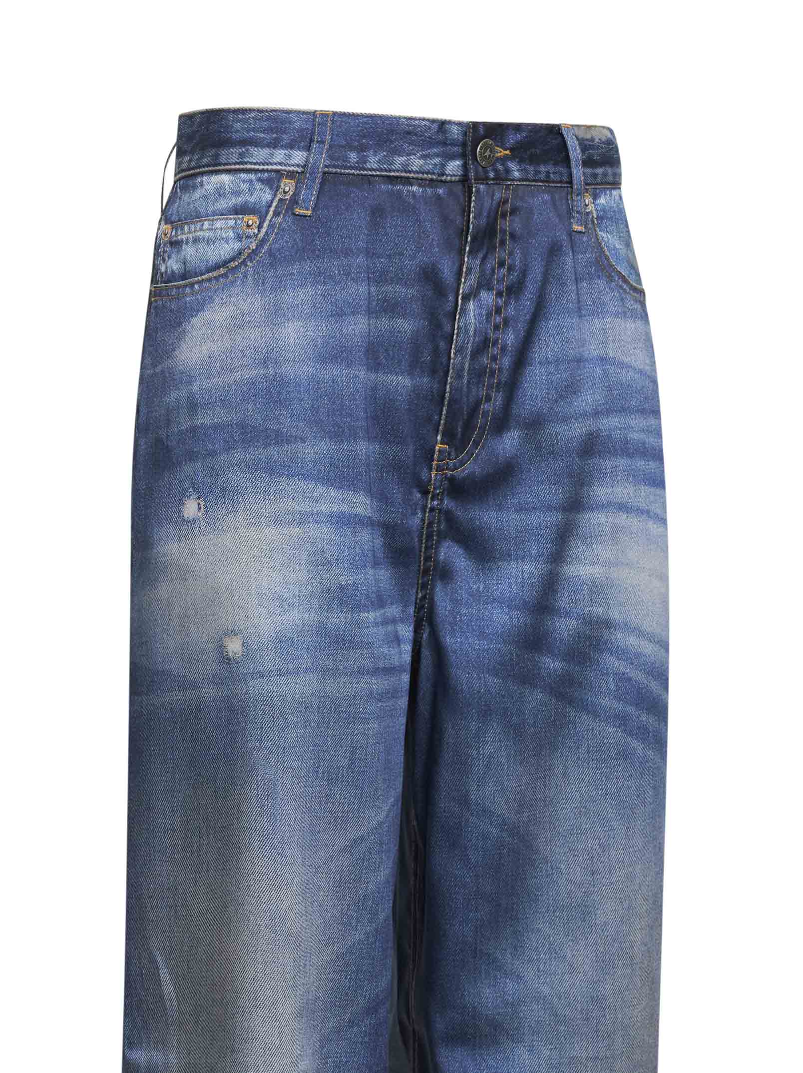 Golden Goose Women Blue Denim Print Golden Boyfriend Trousers GOLDEN GOOSE