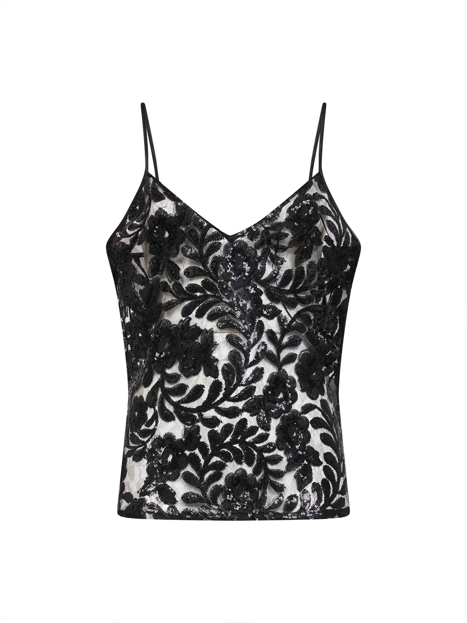 Golden Goose Women Black Sequin-Embroidered Tulle Journey Top GOLDEN GOOSE
