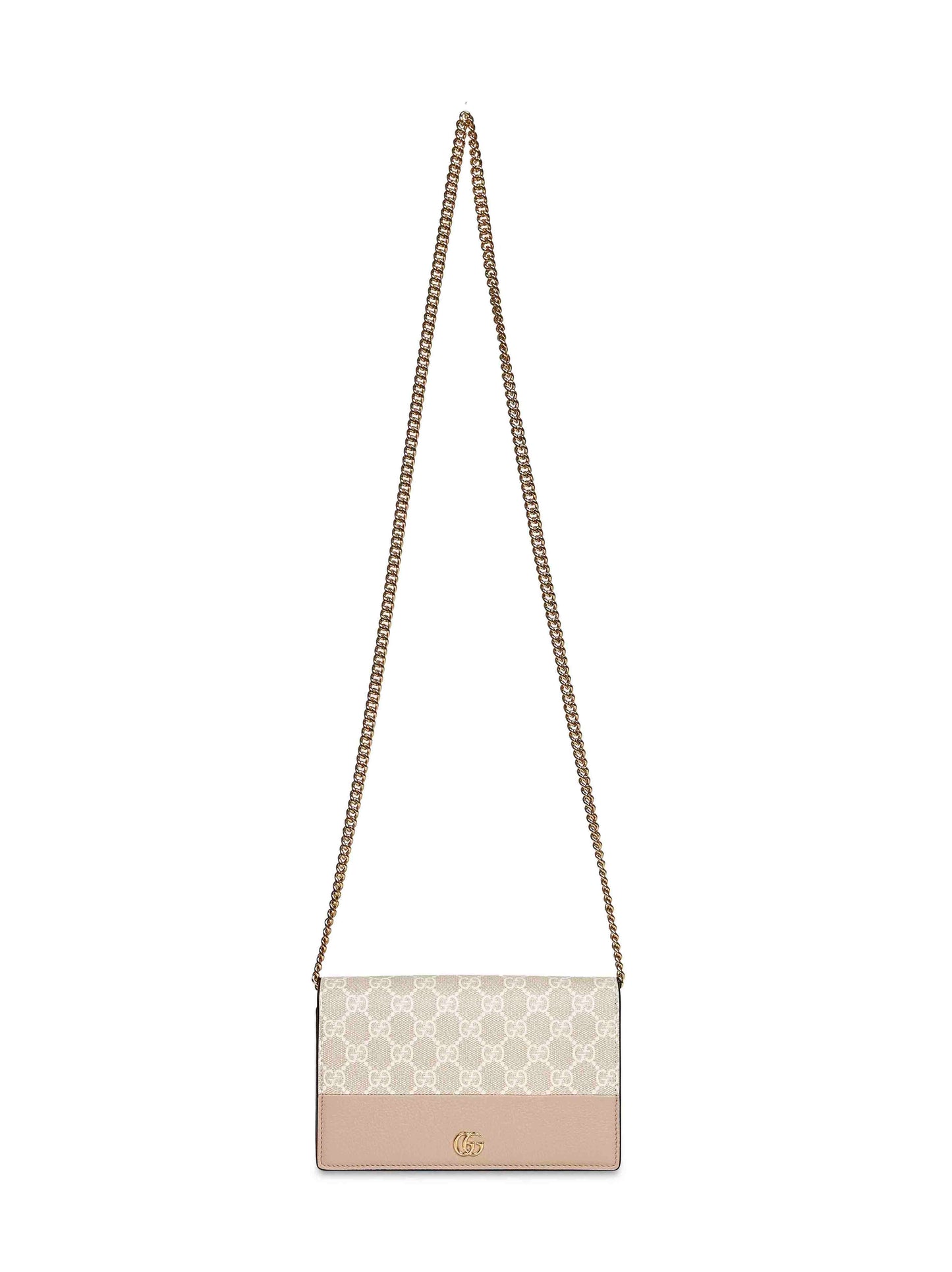 Gucci Women Beige And White Gg Marmont Wallet On Chain GUCCI