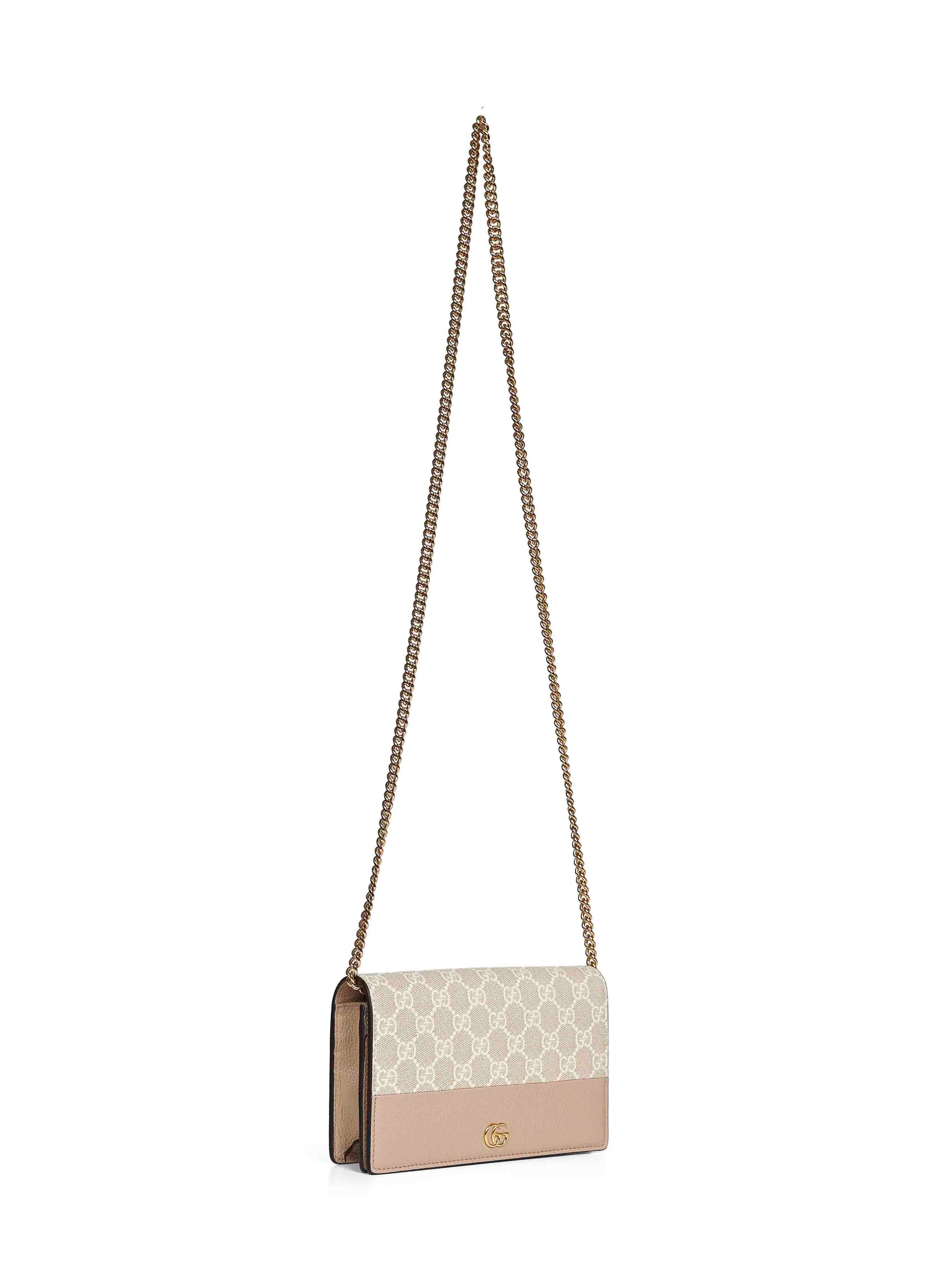 Gucci Women Beige And White Gg Marmont Wallet On Chain GUCCI