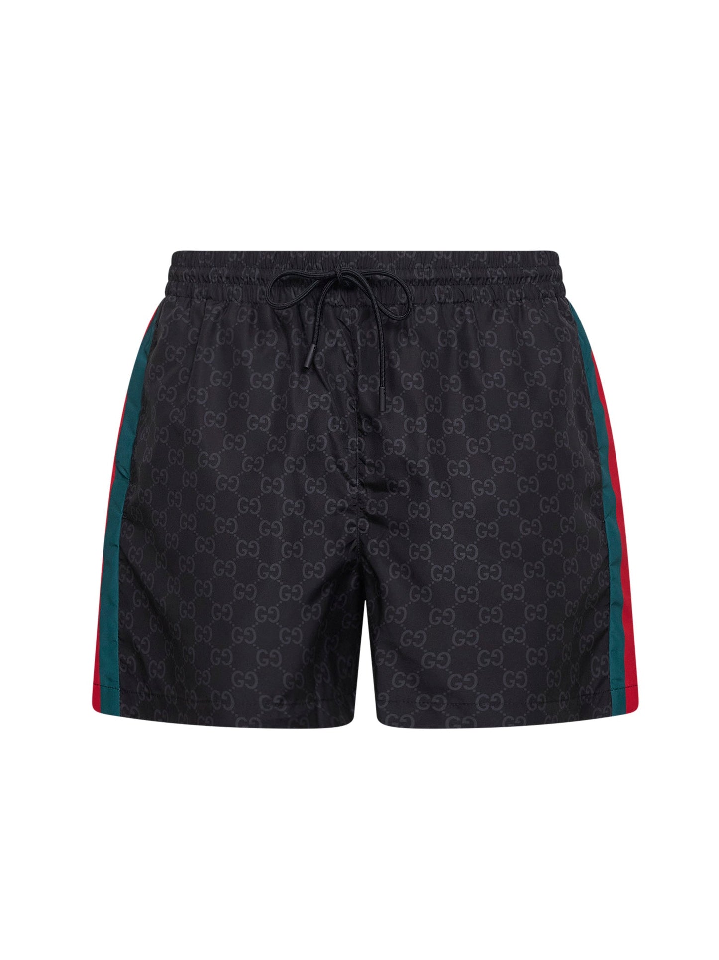 Gucci Men Black Gg Print Nylon Swim Shorts With Web Detail GUCCI