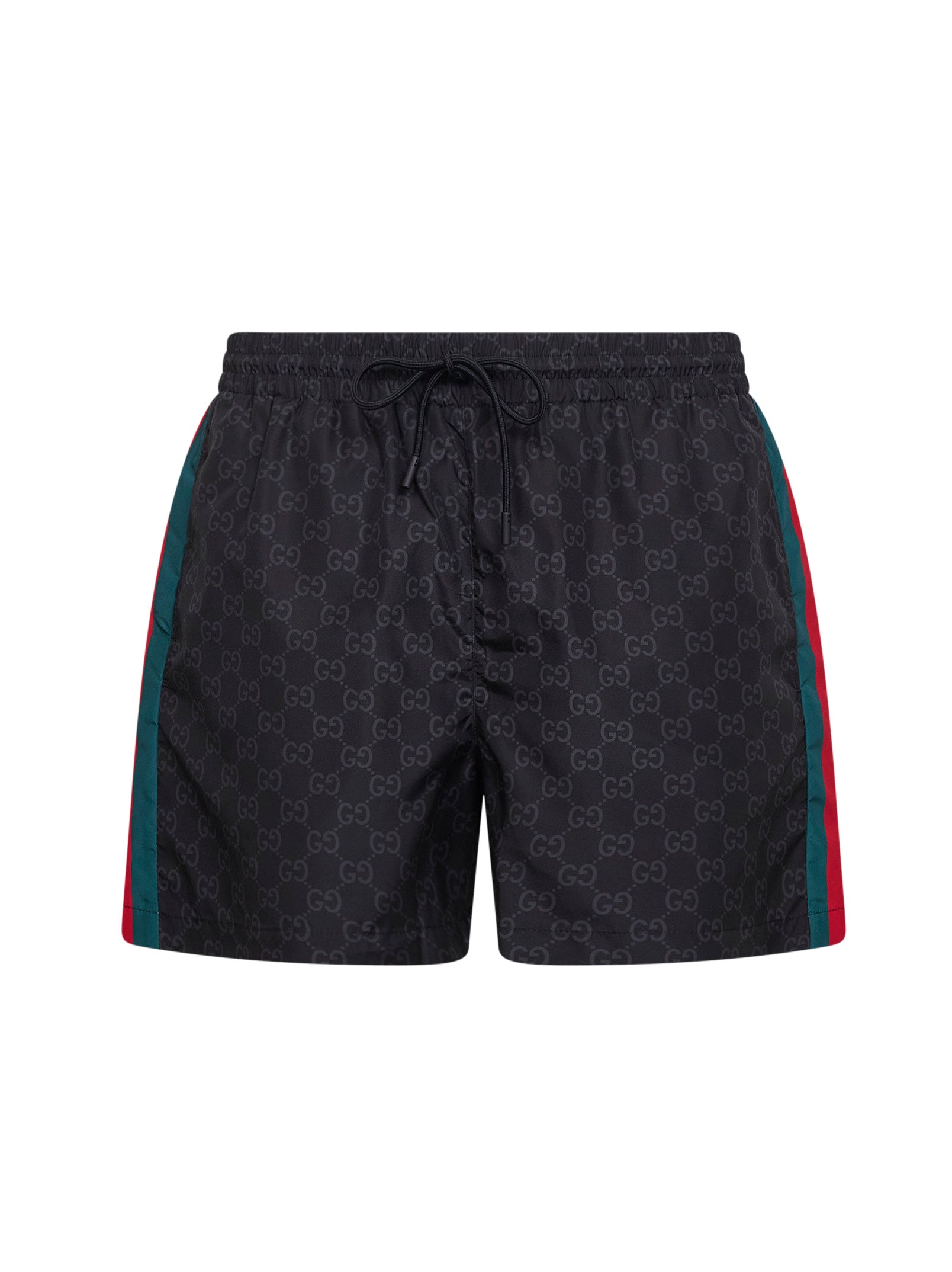 Gucci Men Black Gg Print Nylon Swim Shorts With Web Detail GUCCI