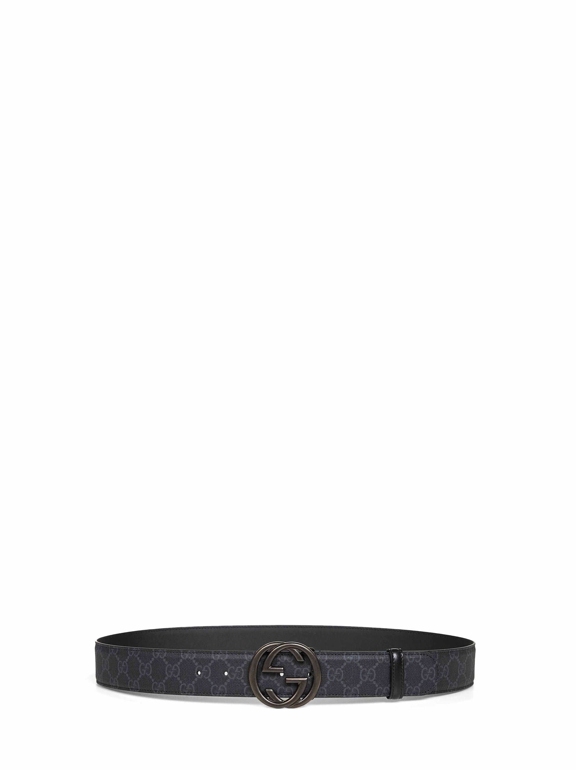 Gucci Men Black Gg Supreme Canvas Belt With Interlocking G Buckle GUCCI