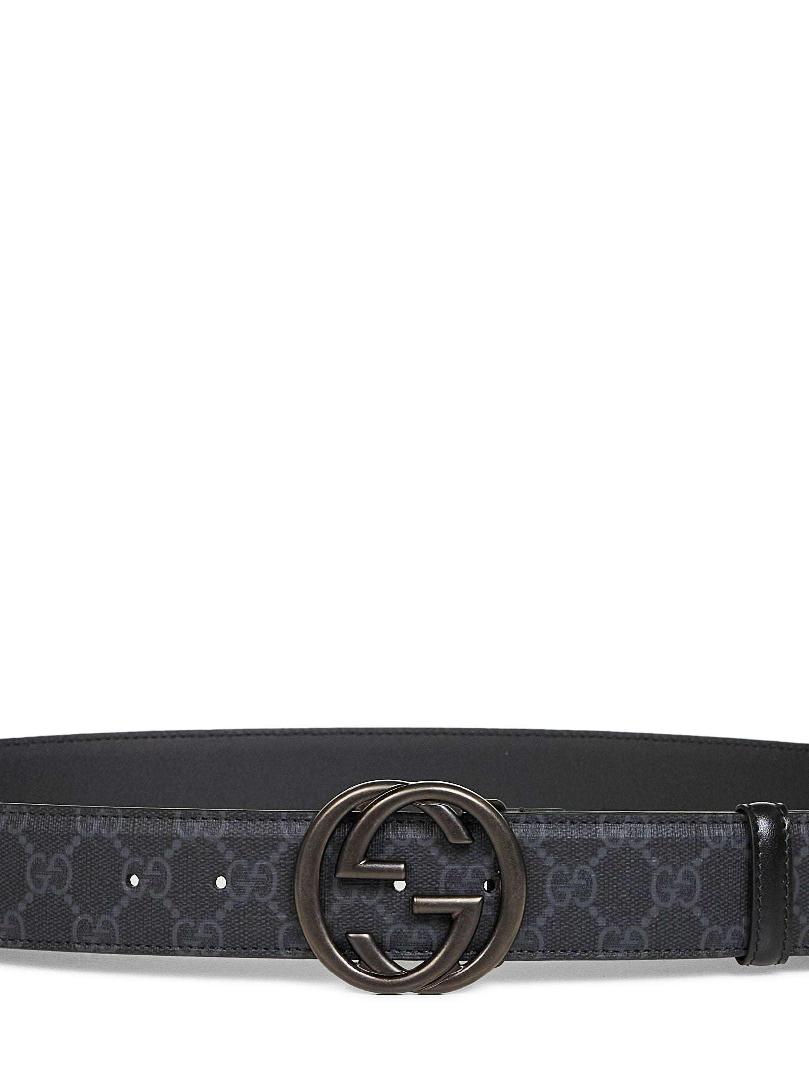 Gucci Men Black Gg Supreme Canvas Belt With Interlocking G Buckle GUCCI