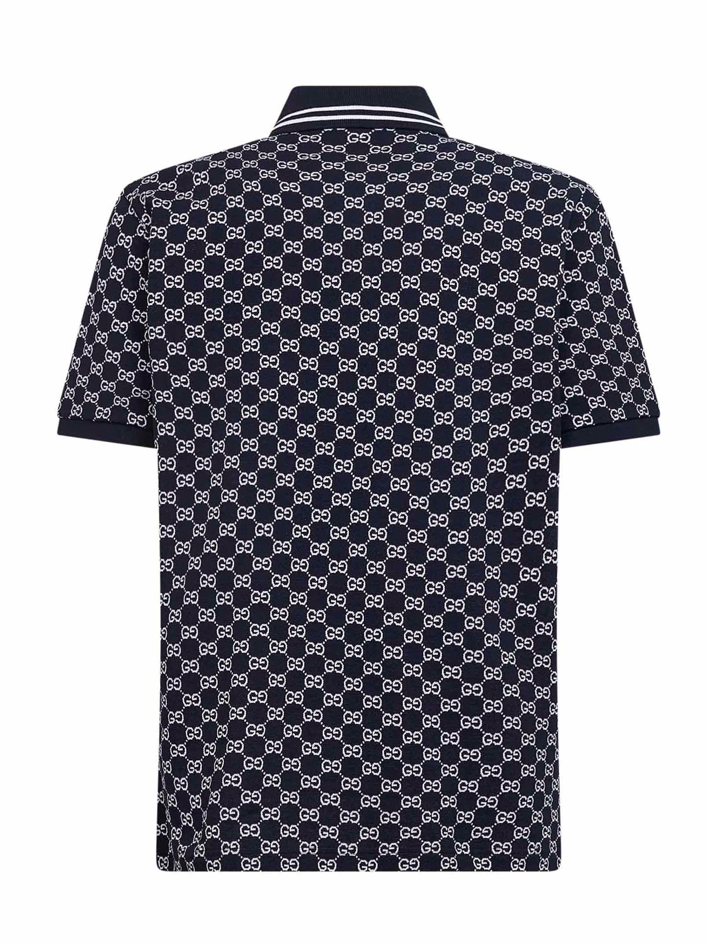 Gucci Men Navy Blue And White Gg Jacquard Cotton Pique Polo Shirt GUCCI