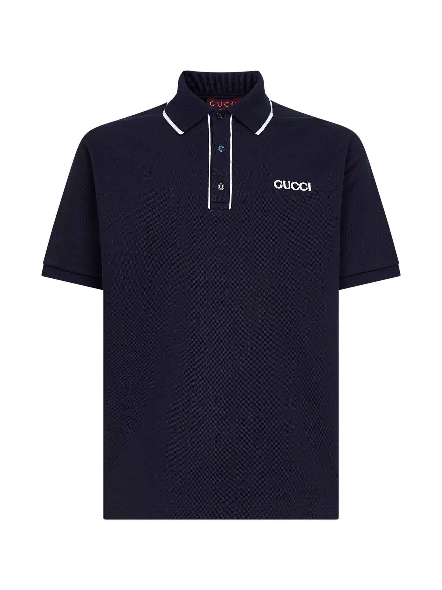 Gucci Men Navy Blue Cotton Pique Embroidered Polo Shirt GUCCI
