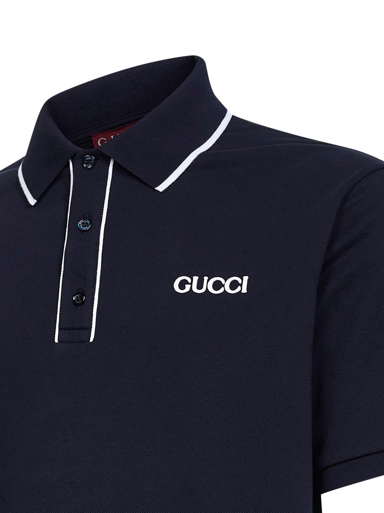 Gucci Men Navy Blue Cotton Pique Embroidered Polo Shirt GUCCI