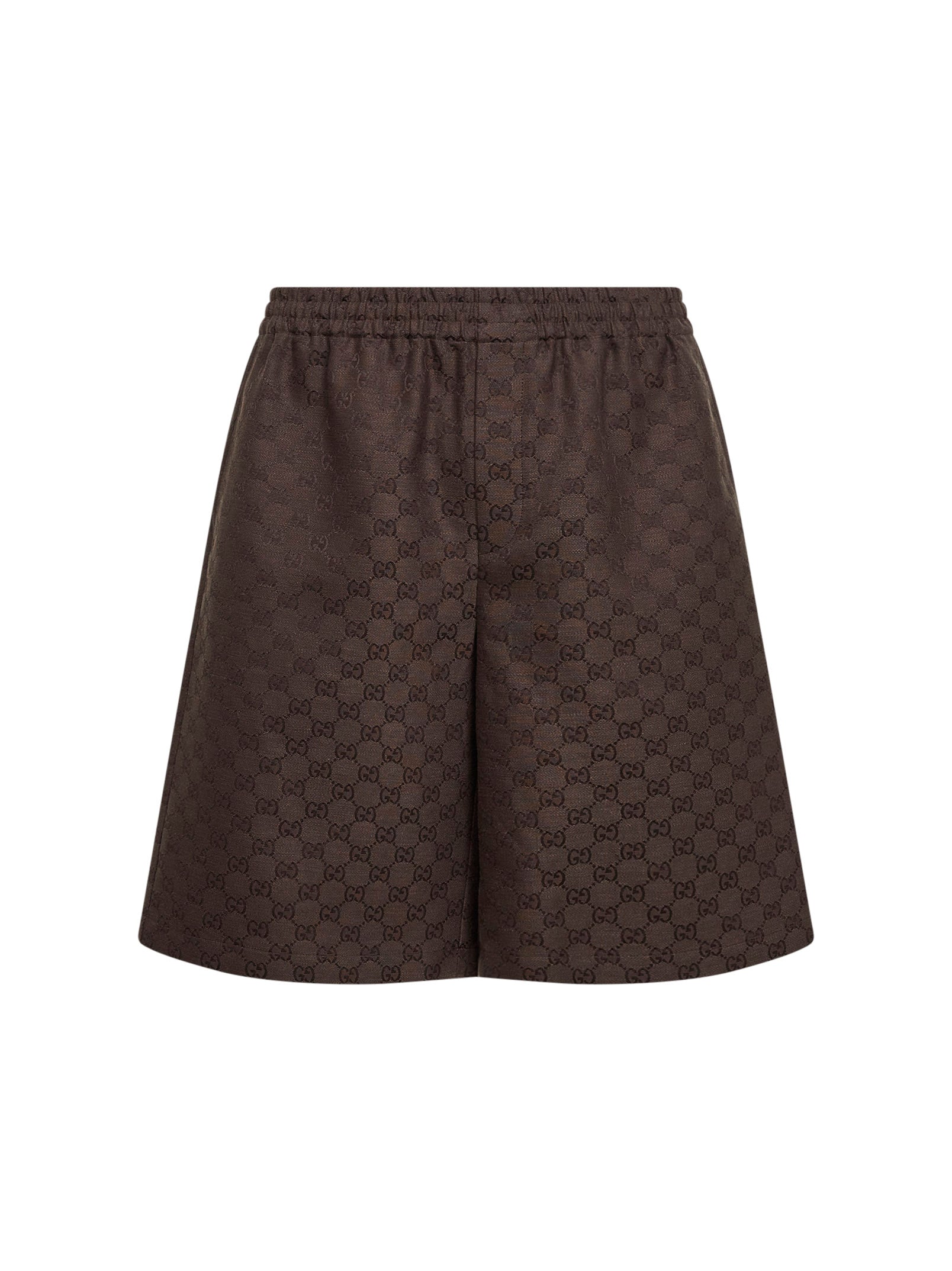Gucci Men Brown Linen Blend Gg Canvas Shorts GUCCI