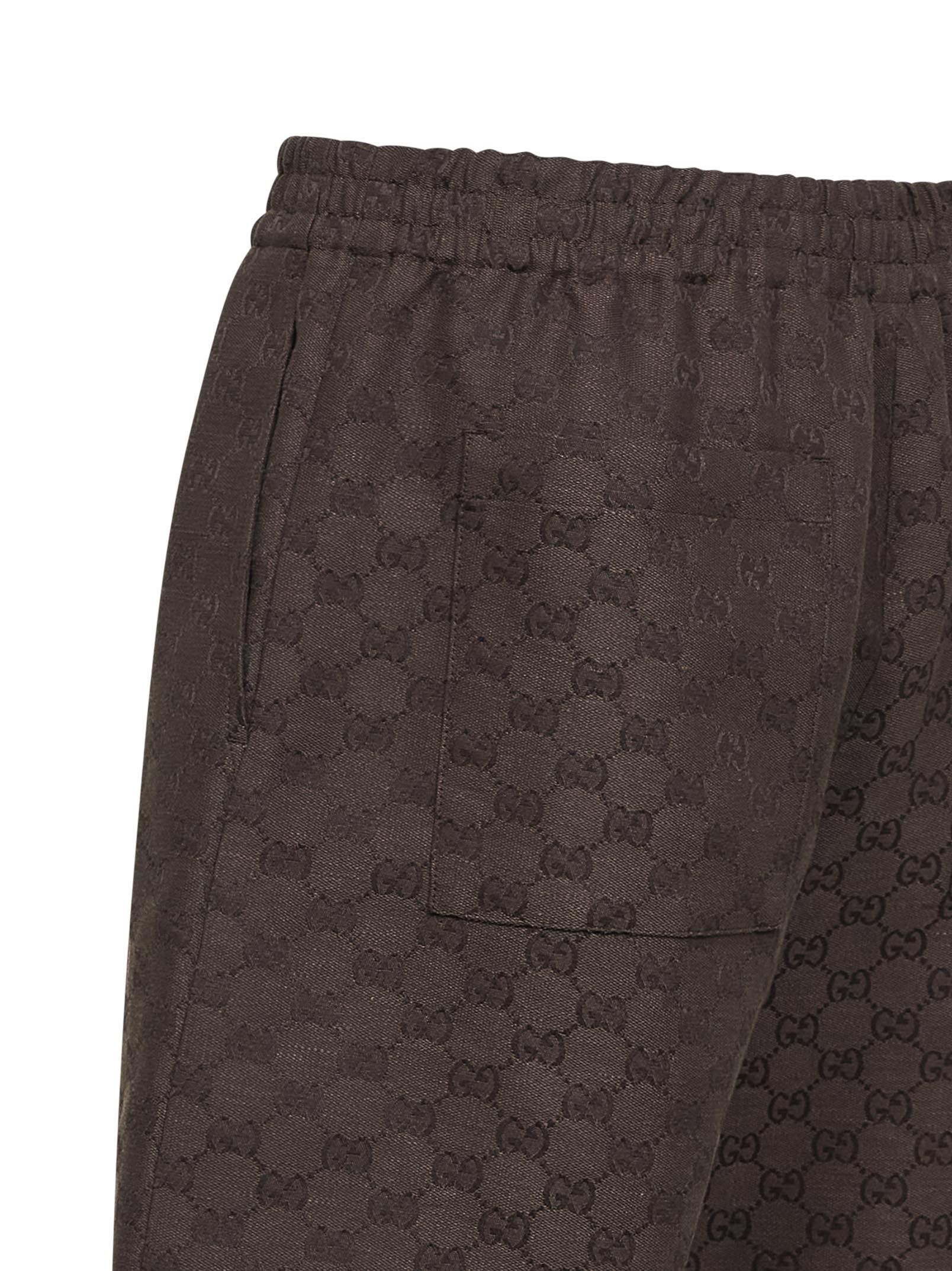 Gucci Men Brown Linen Blend Gg Canvas Shorts GUCCI