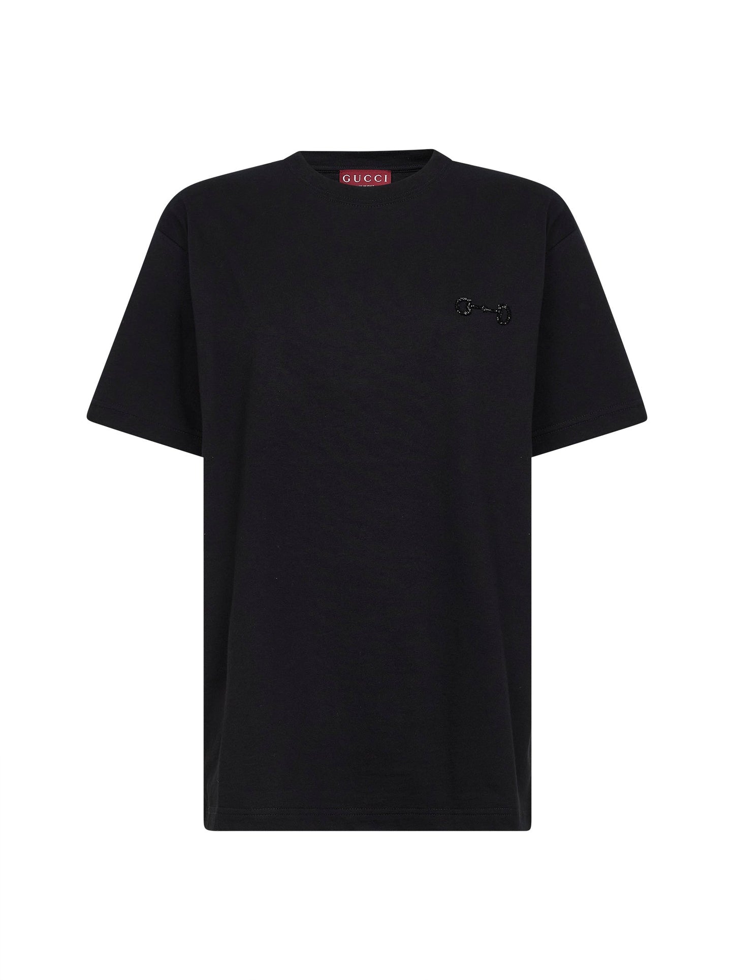 Gucci Women Black Cotton Jersey Embroidered T-Shirt GUCCI