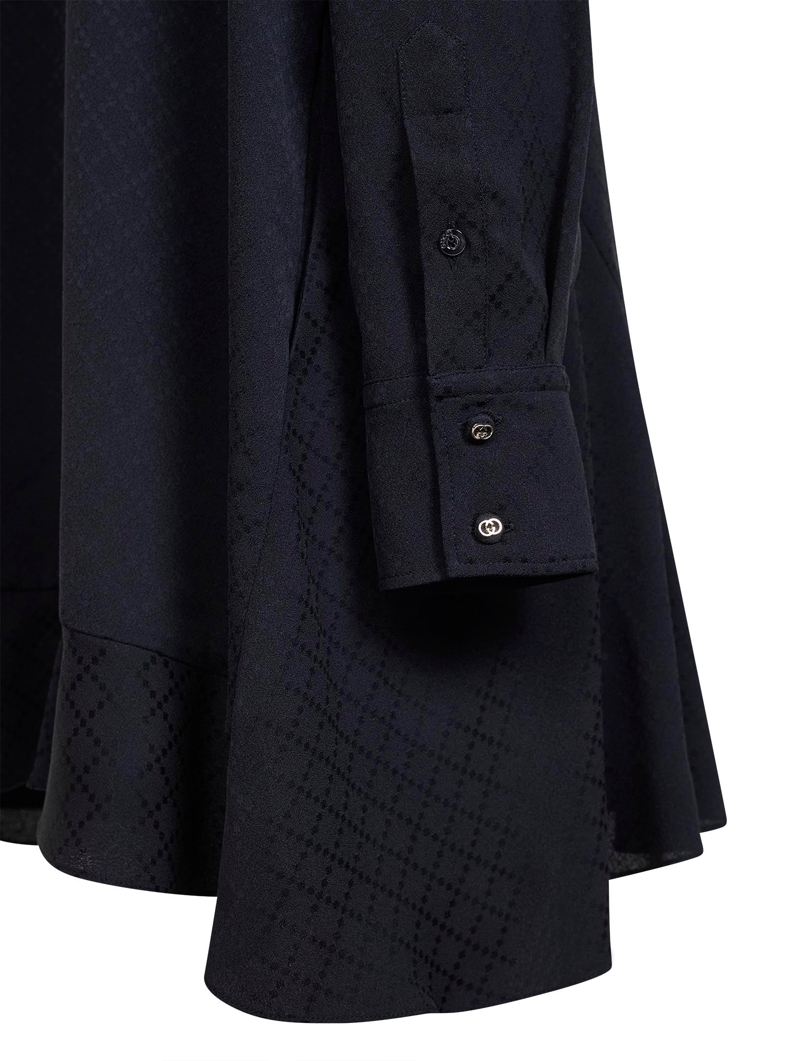 Gucci Women Dark Blue Jacquard Silk Blend Mini Shirt Dress GUCCI