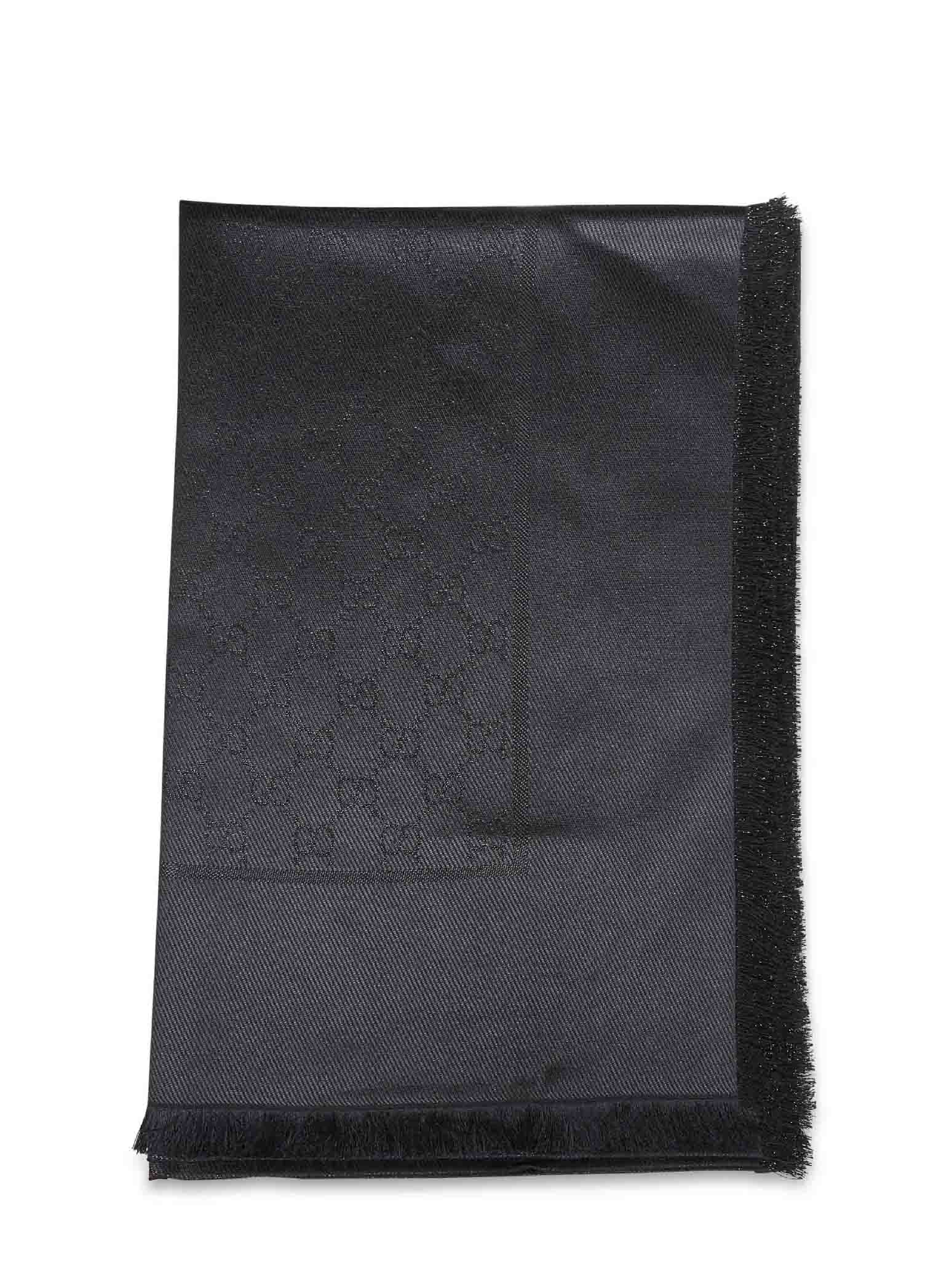 Gucci Women Black Gg Lamé Wool And Silk Shawl GUCCI