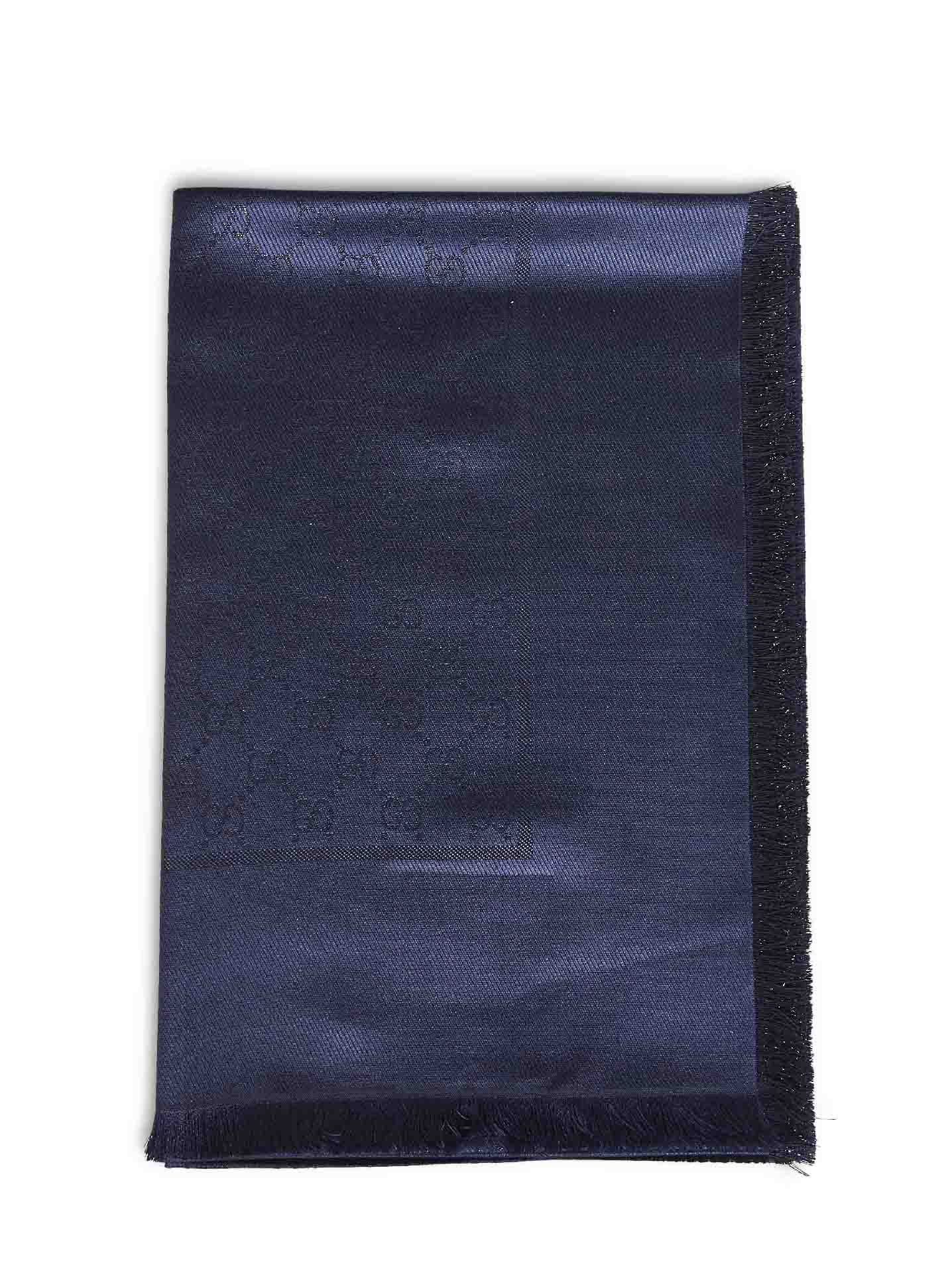 Gucci Women Dark Blue Gg Lamé Wool And Silk Shawl