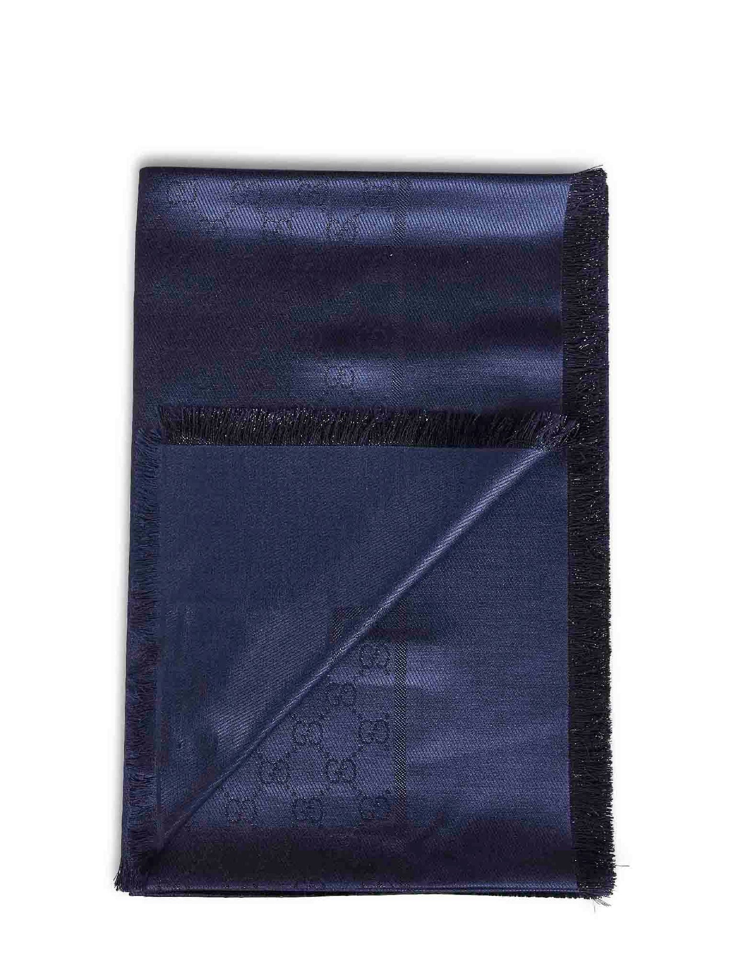 Gucci Women Dark Blue Gg Lamé Wool And Silk Shawl