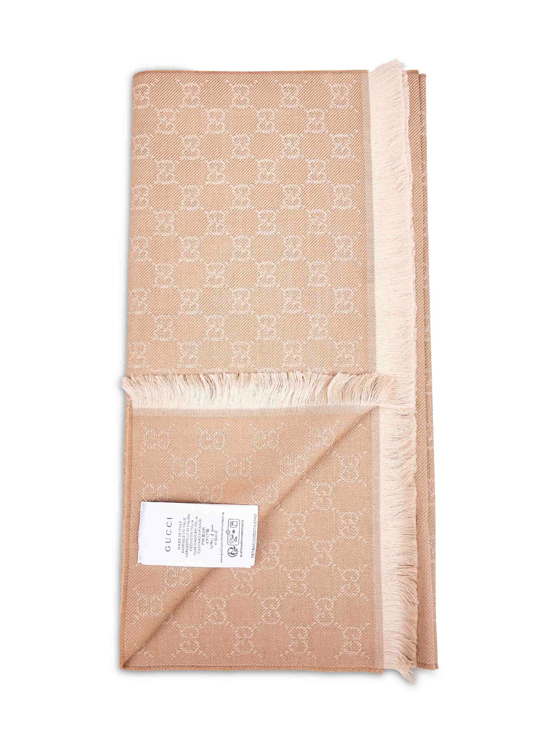 Gucci Women Beige Gg Jacquard Wool Scarf GUCCI