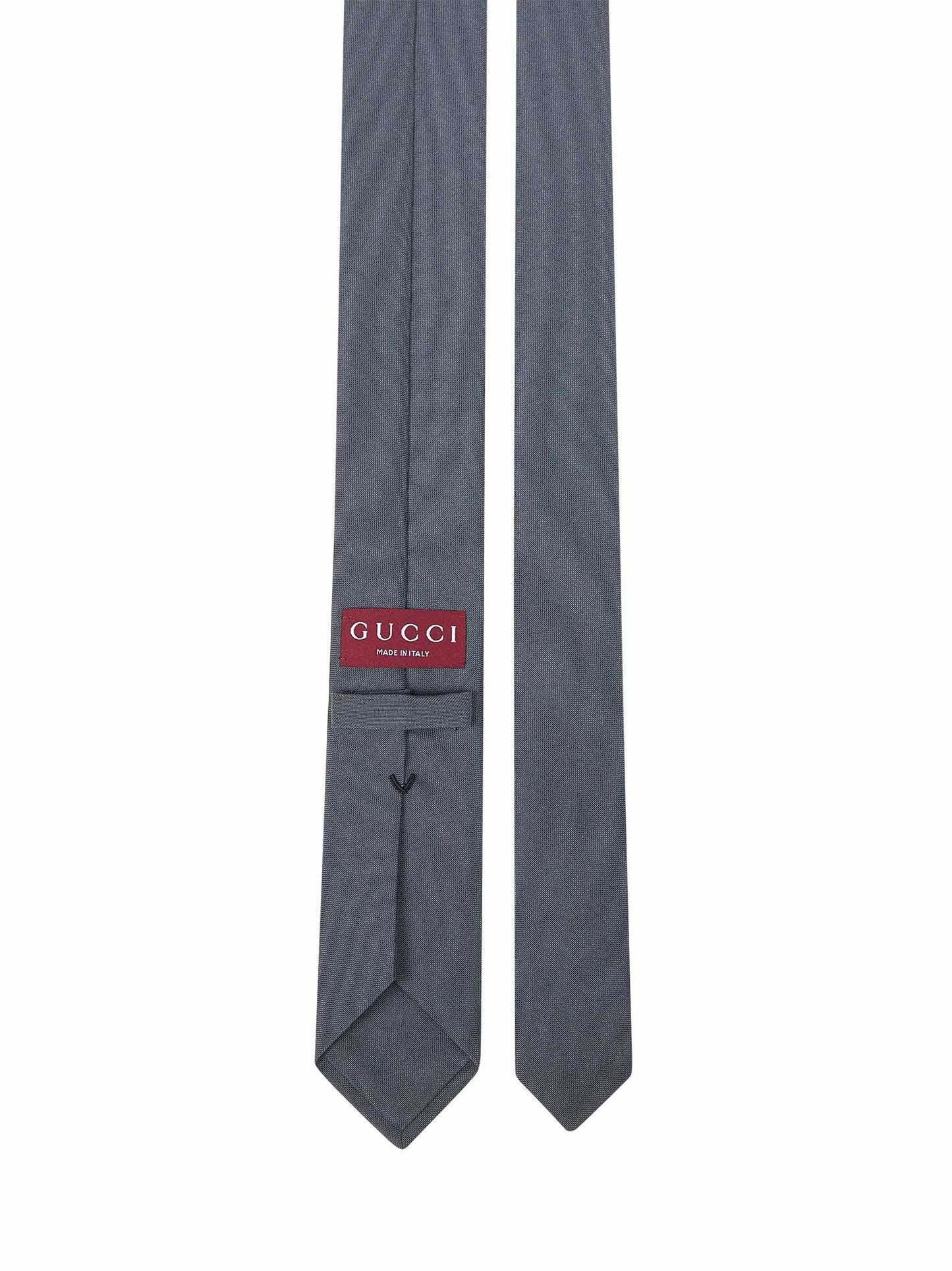 Gucci Men Grey Crepe-Effect Fabric Slim Tie