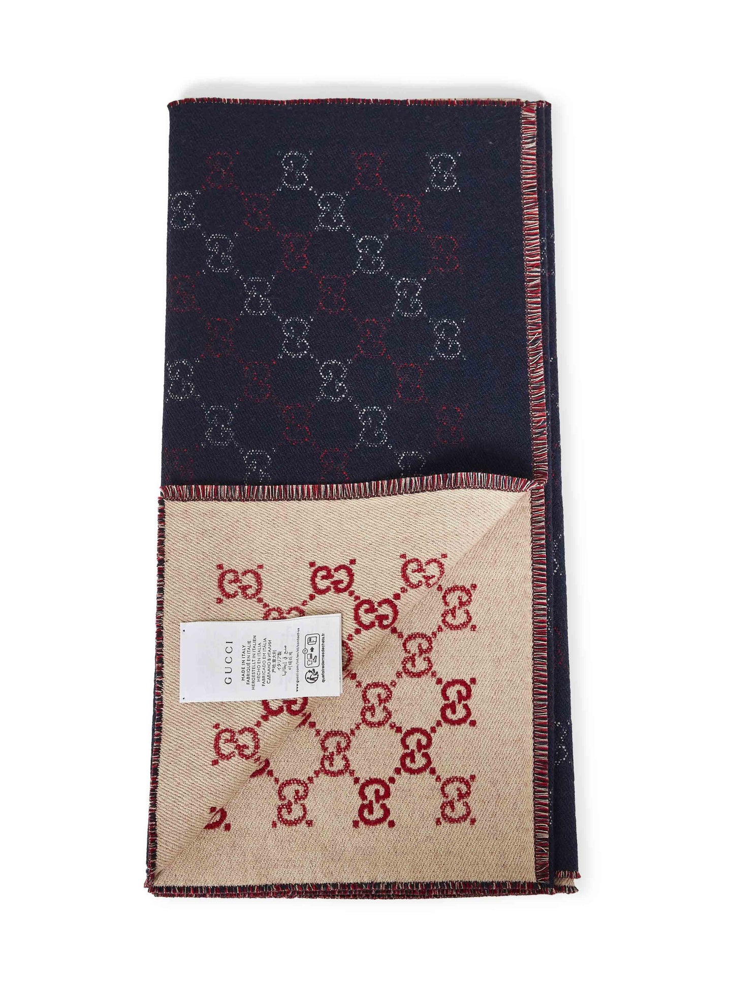 Gucci Men Navy Blue Gg Jacquard Wool Scarf