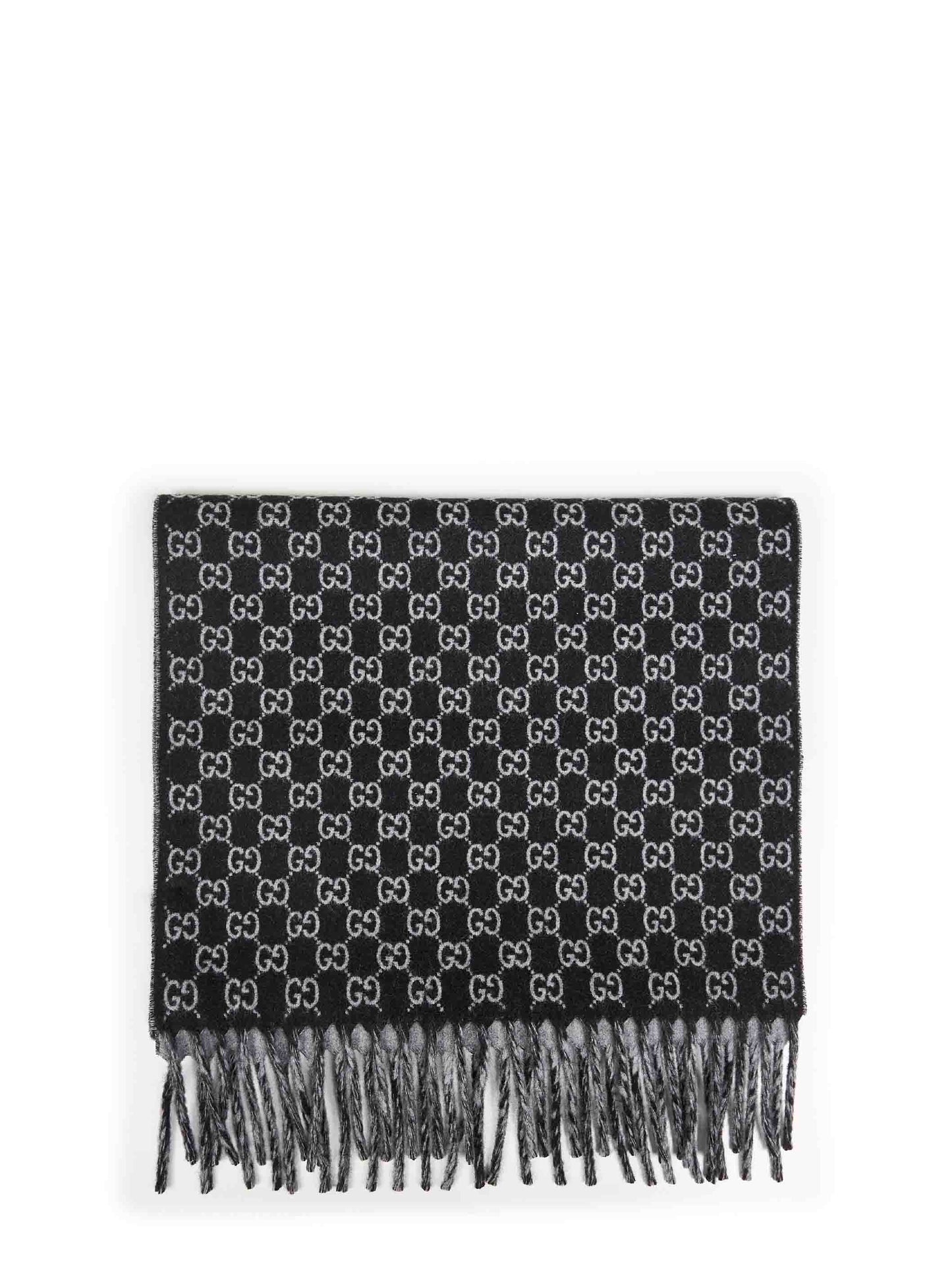 Gucci Men Black And Light Grey Gg Wool And Cashmere Scarf GUCCI
