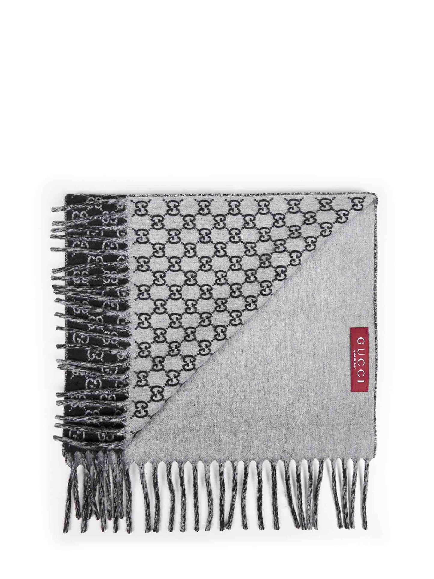 Gucci Men Black And Light Grey Gg Wool And Cashmere Scarf GUCCI