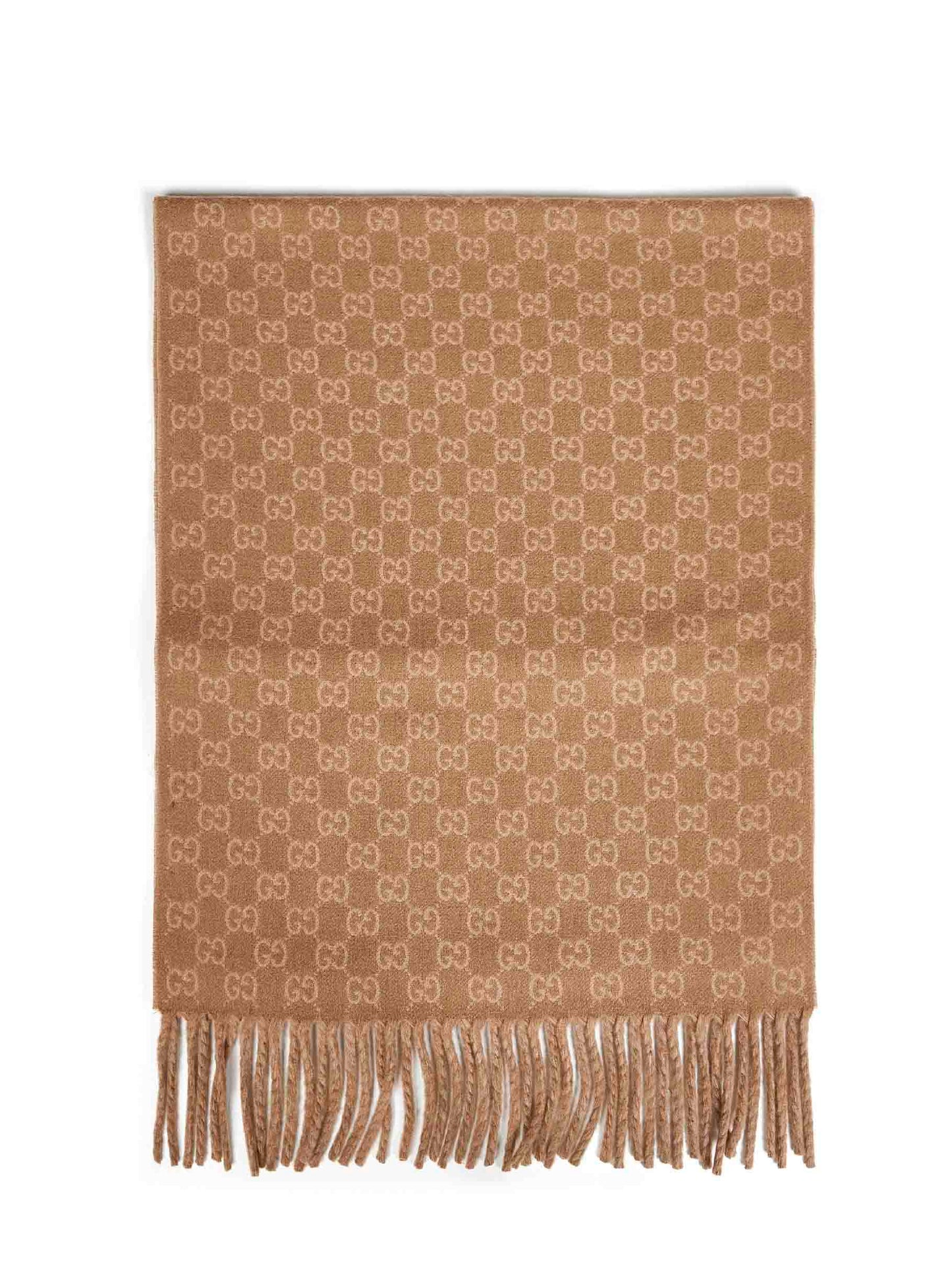 Gucci Men Camel And Beige Gg Wool And Cashmere Scarf