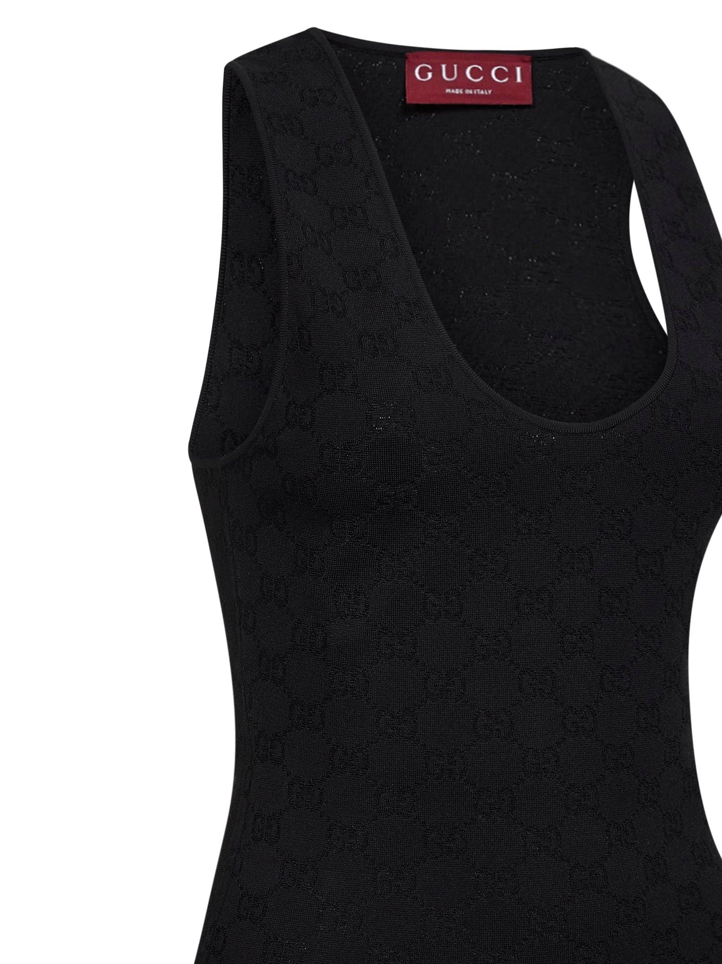 Gucci Women Black Gg Jacquard Ultrafine Stretch Viscose Blend Tank Top GUCCI