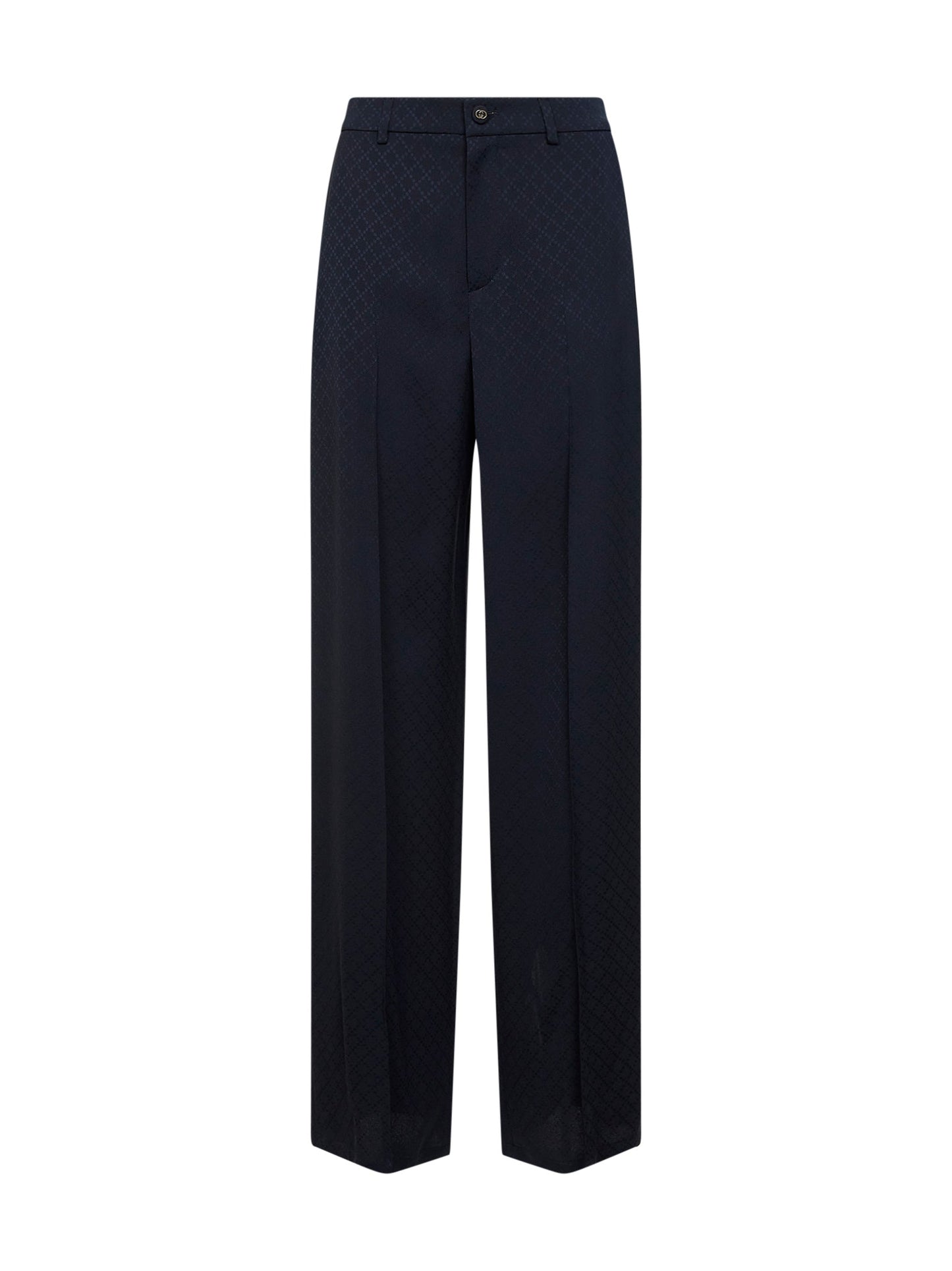 Gucci Women Dark Blue Viscose And Silk Jacquard Trousers GUCCI
