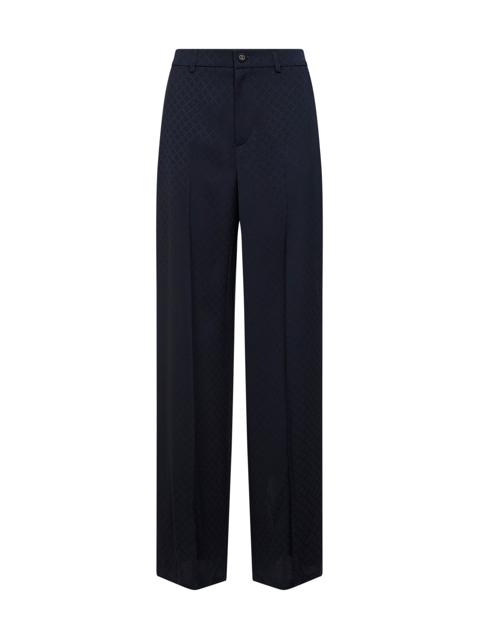Gucci Women Dark Blue Viscose And Silk Jacquard Trousers GUCCI