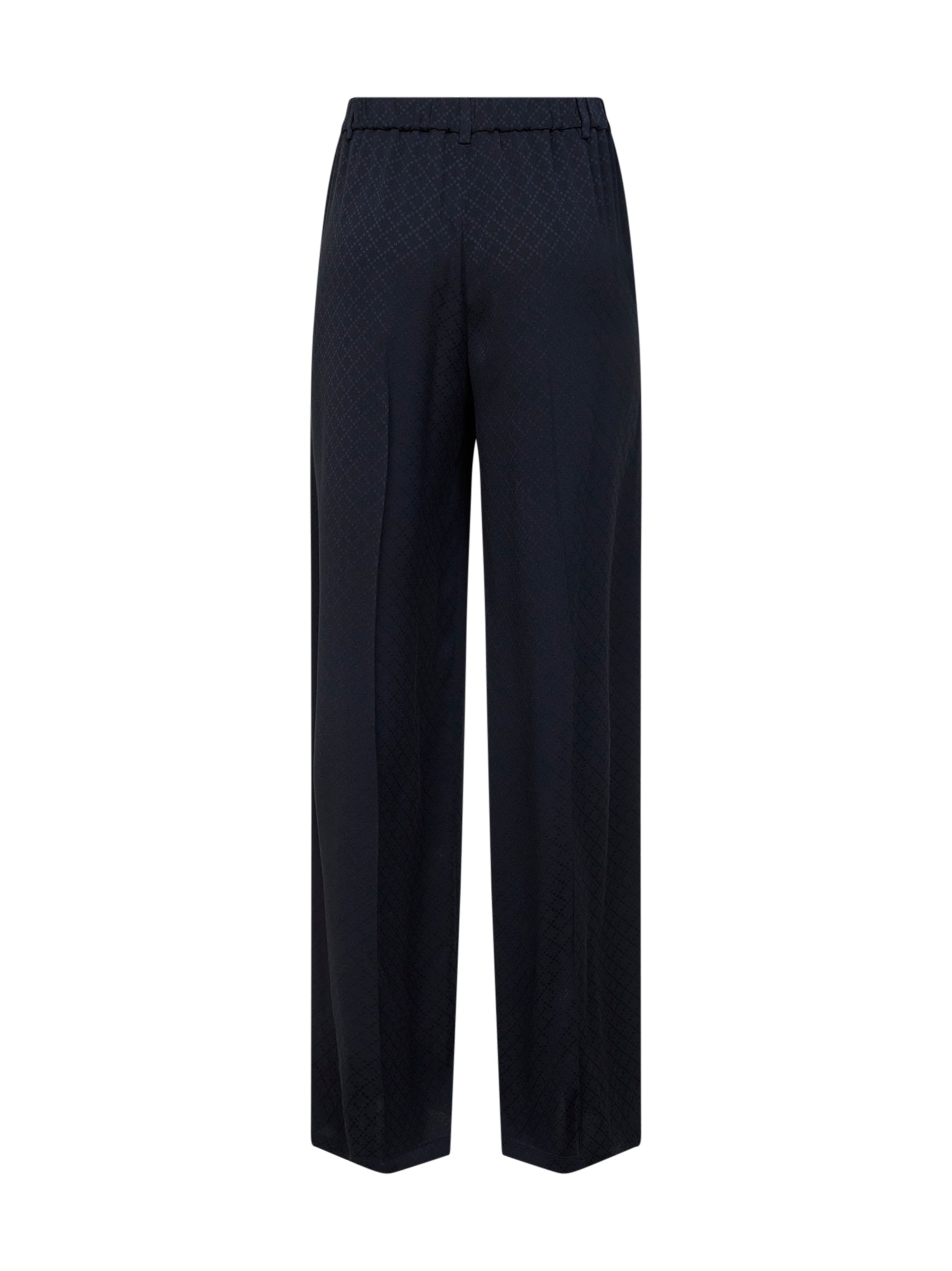 Gucci Women Dark Blue Viscose And Silk Jacquard Trousers GUCCI