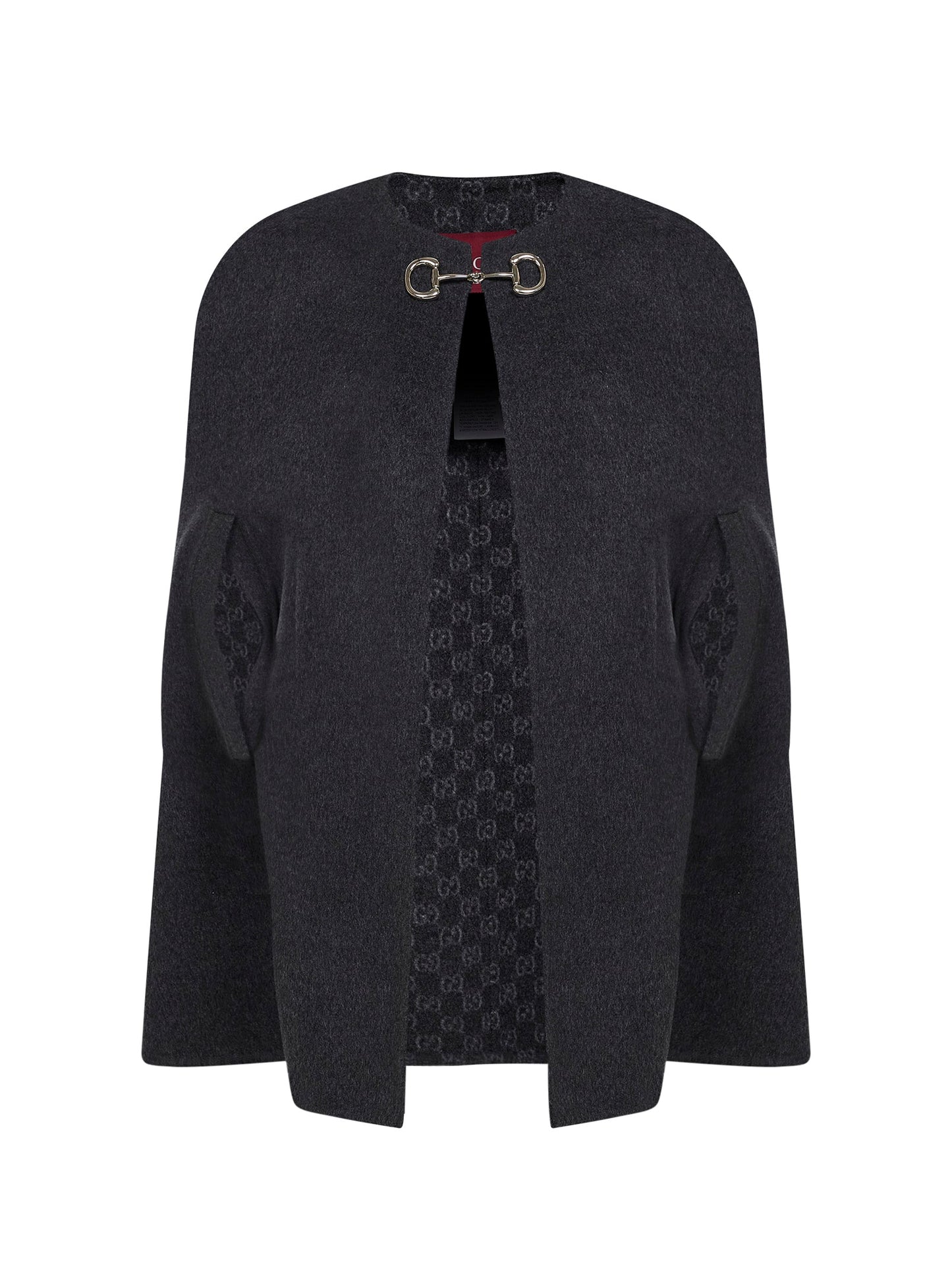Gucci Women Dark Grey Wool And Silk Cape With Horsebit