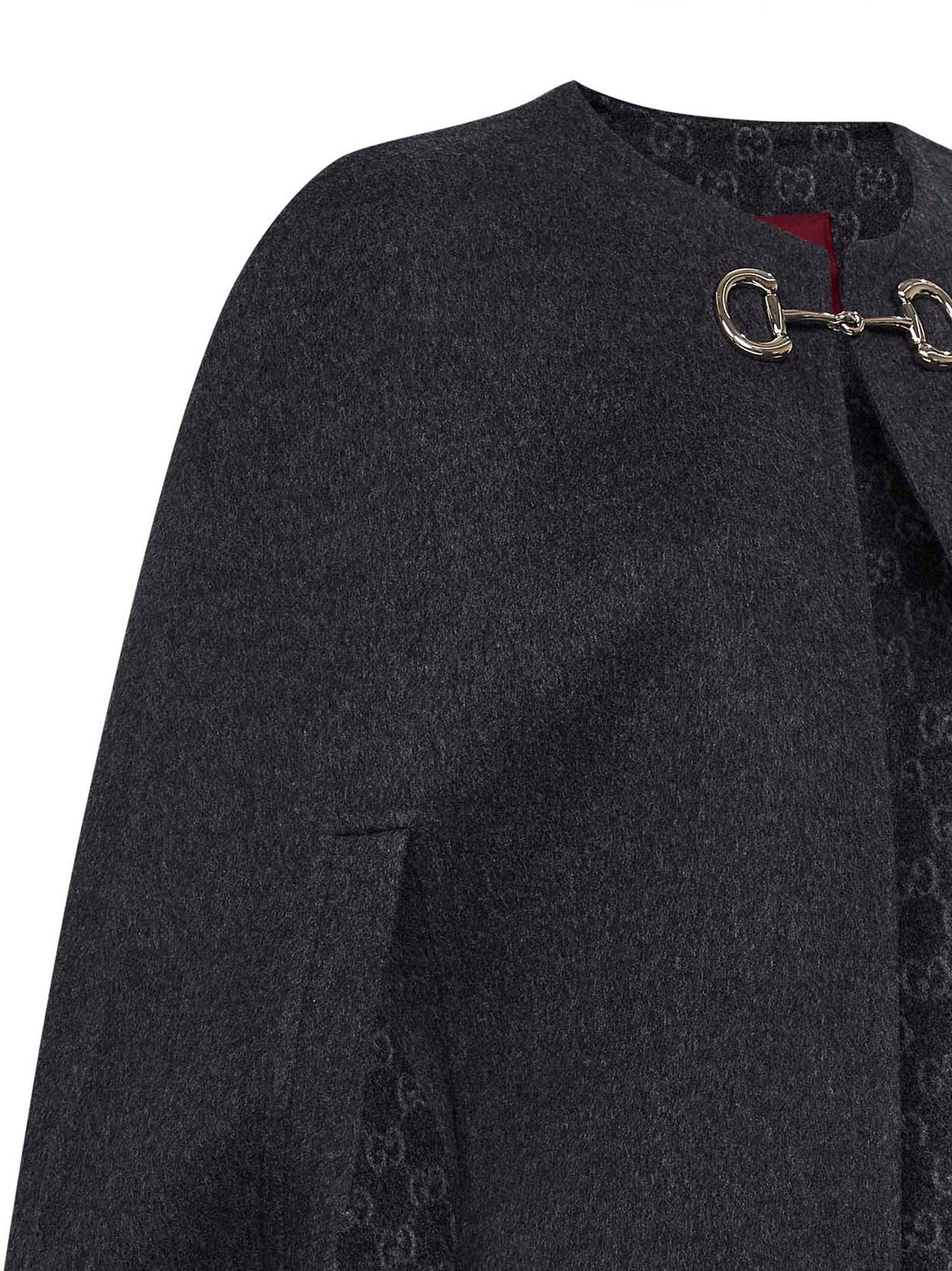 Gucci Women Dark Grey Wool And Silk Cape With Horsebit