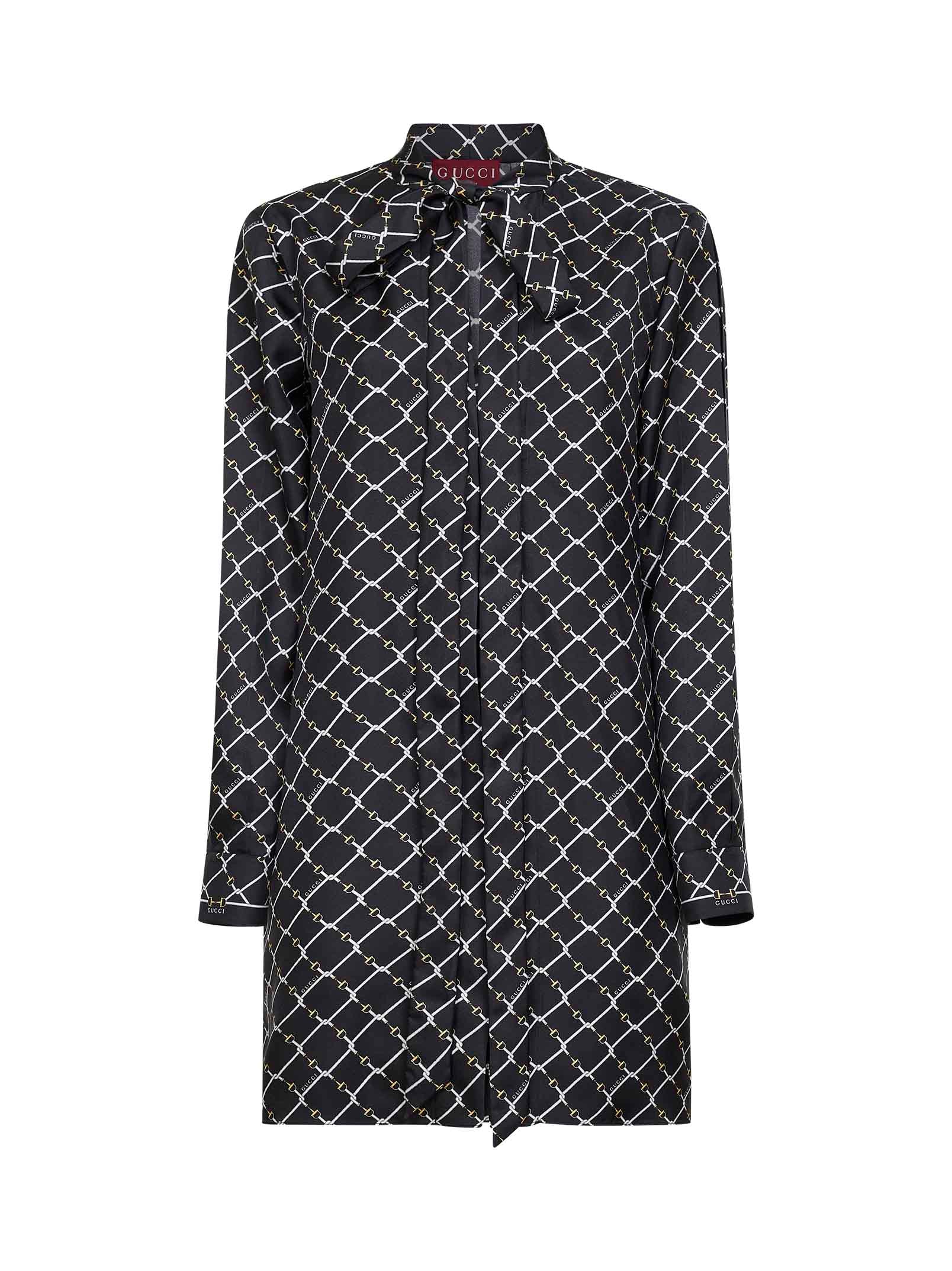 Gucci Women Black Printed Silk Twill Mini Dress GUCCI