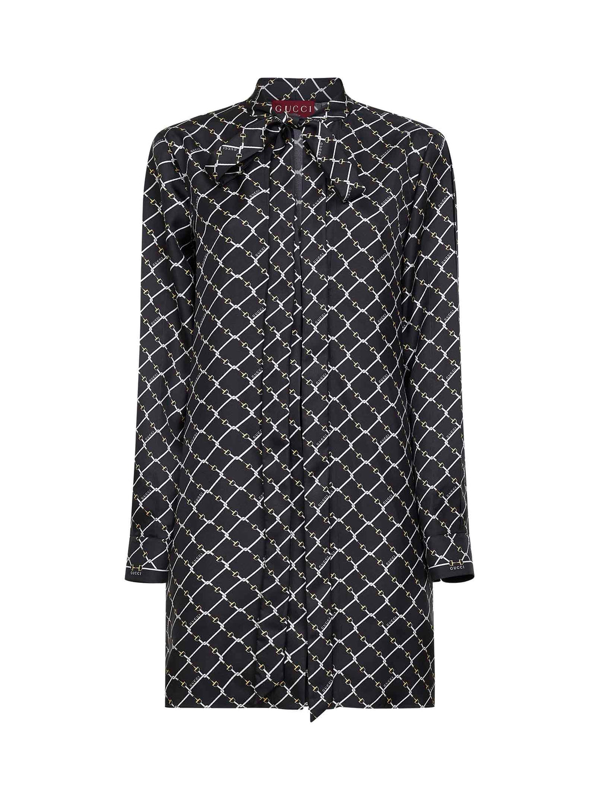 Gucci Women Black Printed Silk Twill Mini Dress GUCCI