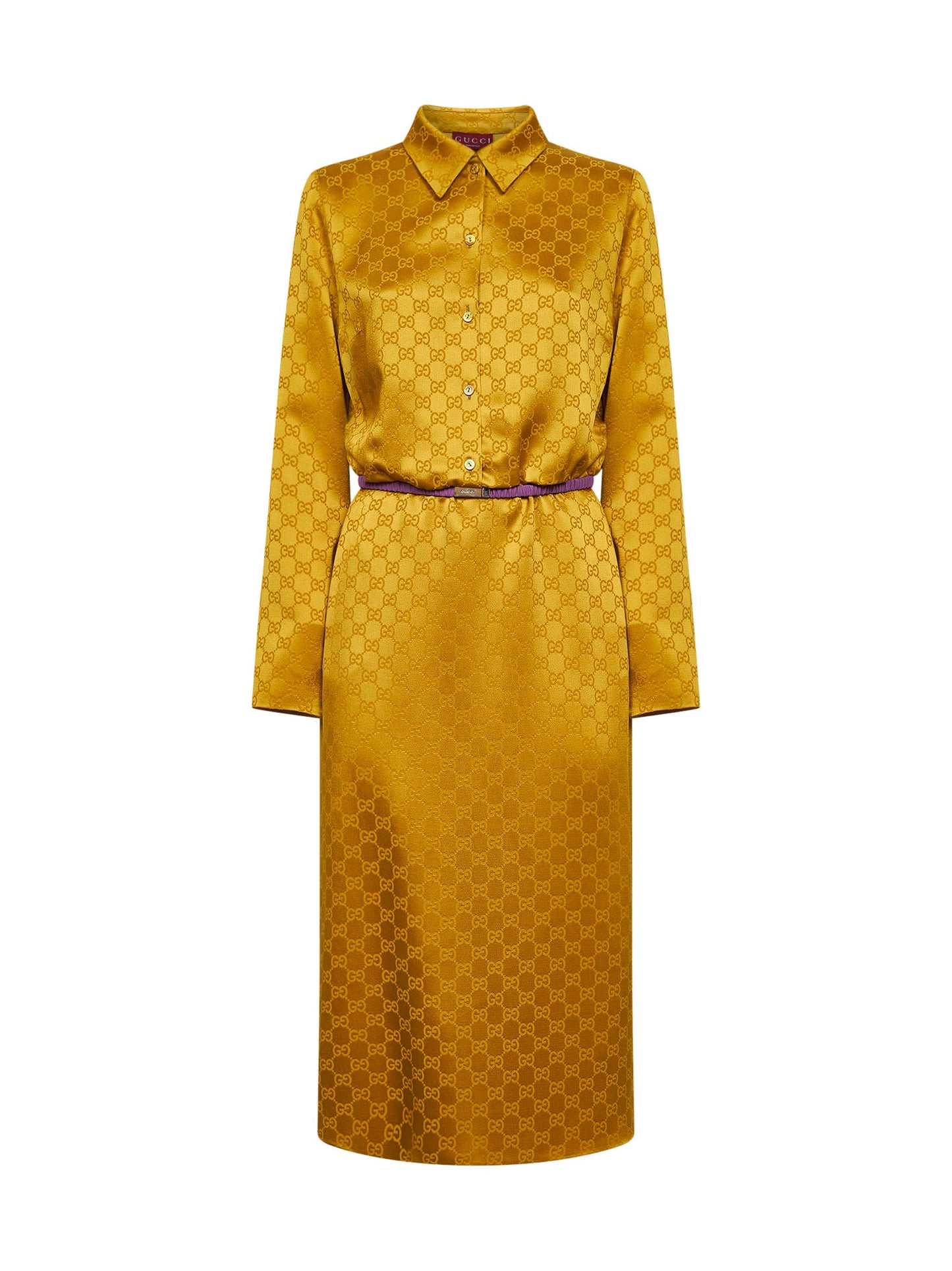 Gucci Women Gold Gg Jacquard Viscose Midi Shirt Dress GUCCI