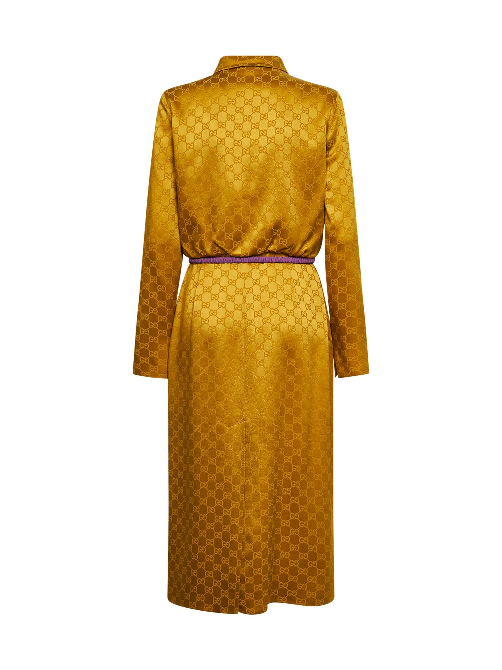 Gucci Women Gold Gg Jacquard Viscose Midi Shirt Dress GUCCI