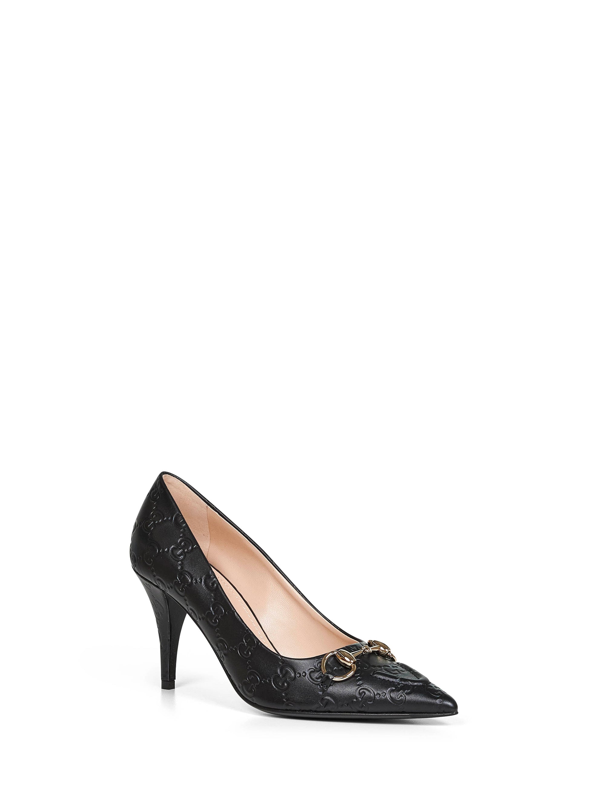 Gucci Women Black Gg Leather Pumps With Horsebit GUCCI
